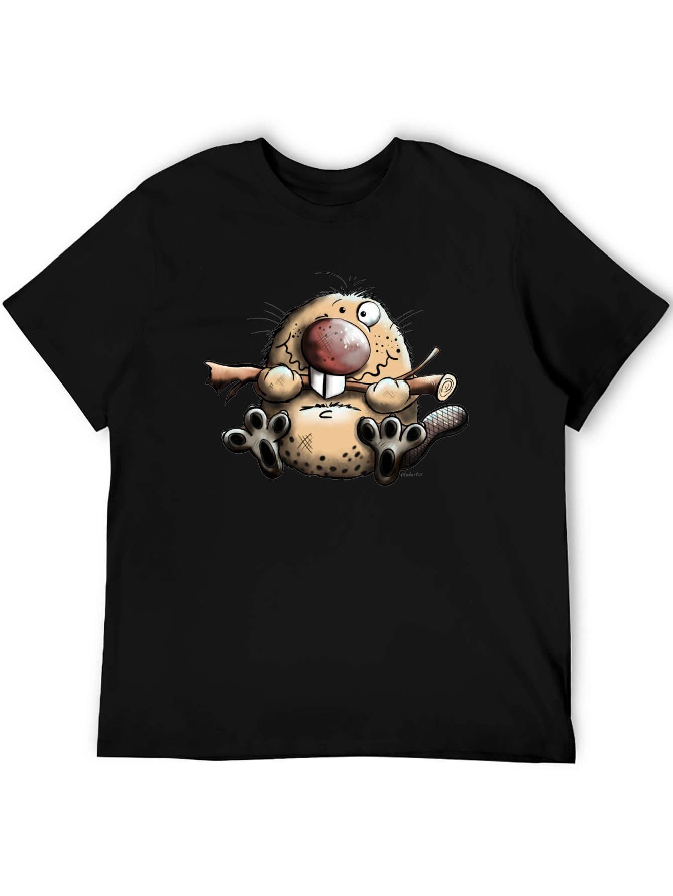 Black Cartoon Beaver Graphic T-Shirt view 5