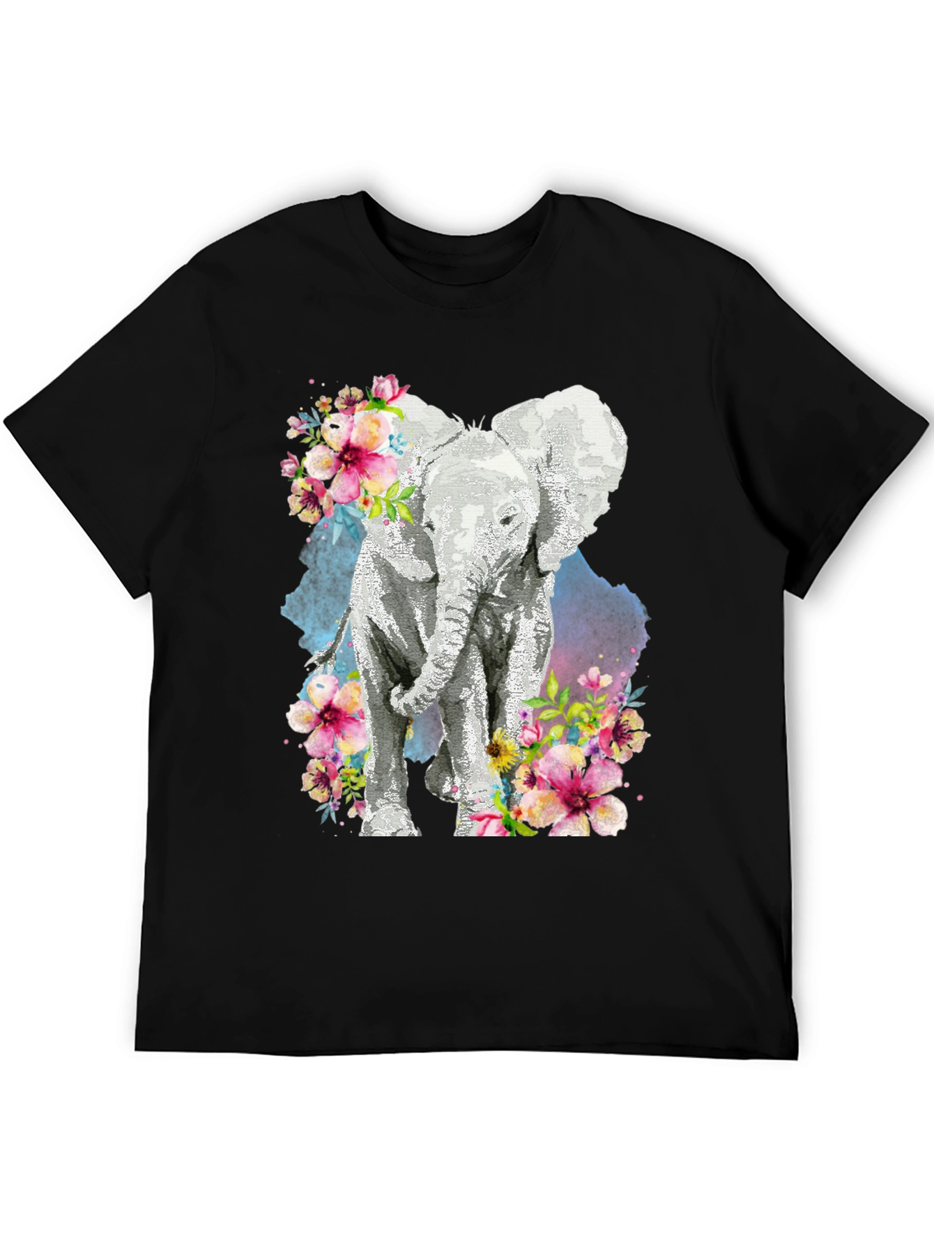 Black Elephant Floral Graphic Tee - Black view 5