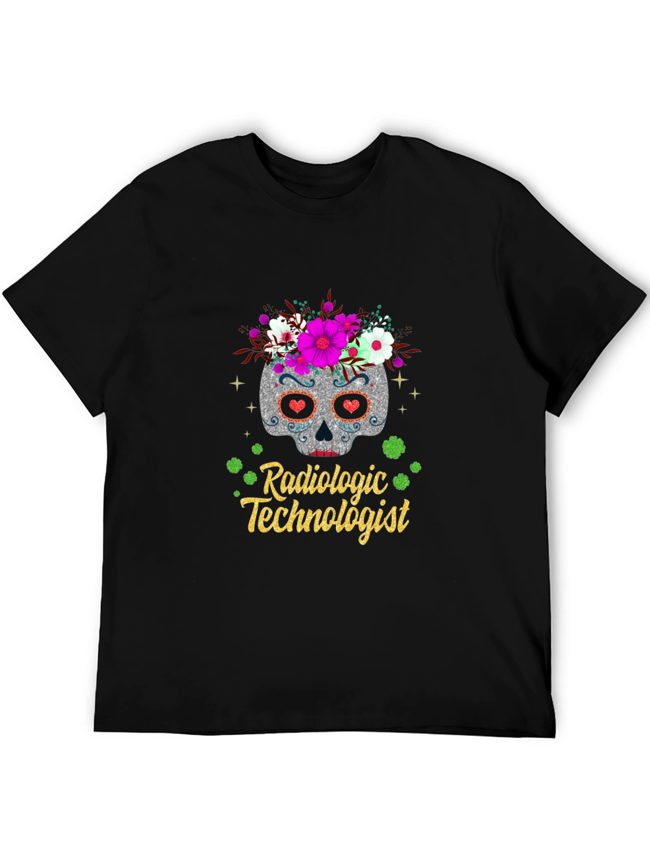 Black Radiologic Technologist Sugar Skull T-Shirt view 5