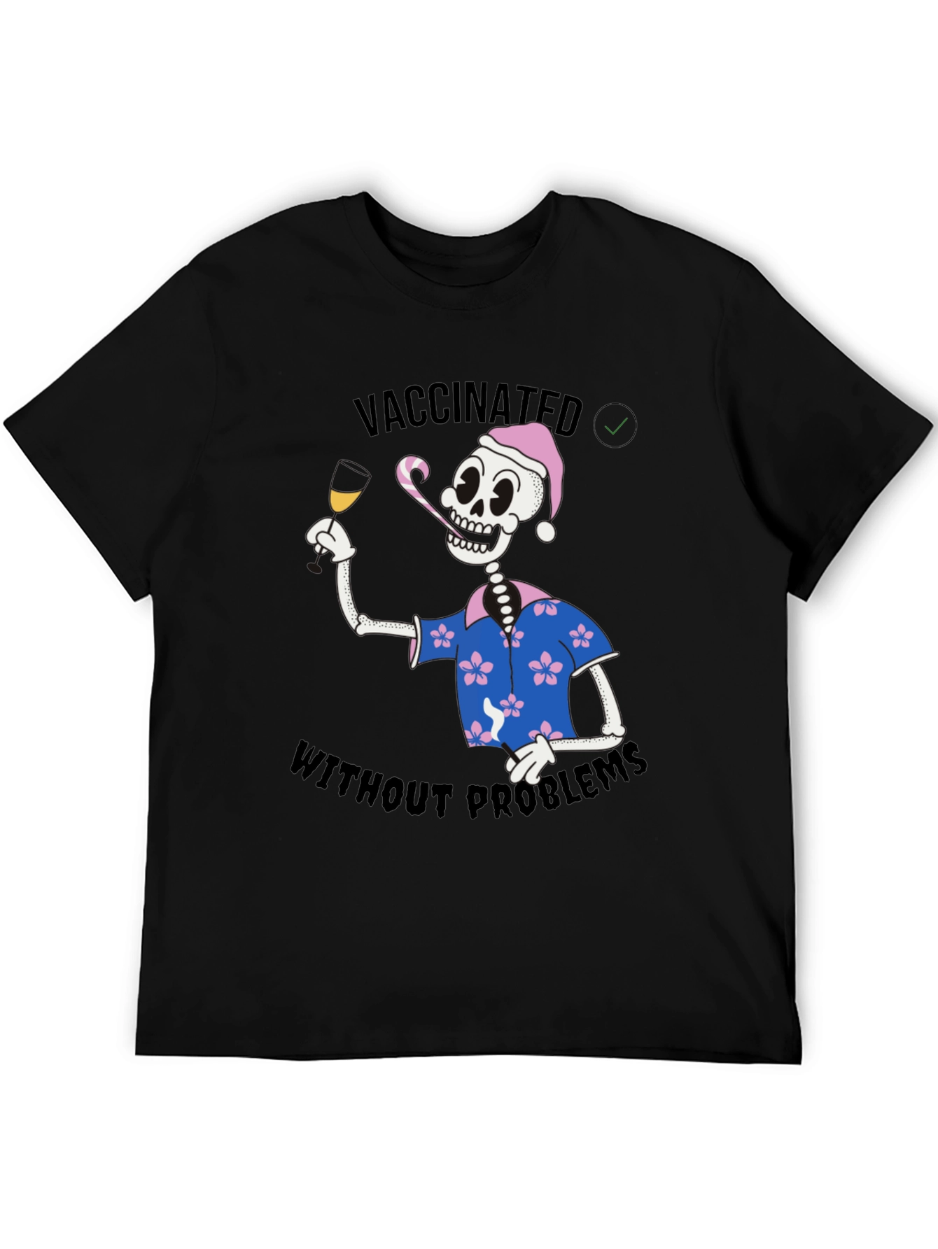 Black Vaccinated Skeleton T-Shirt - No Problems view 5
