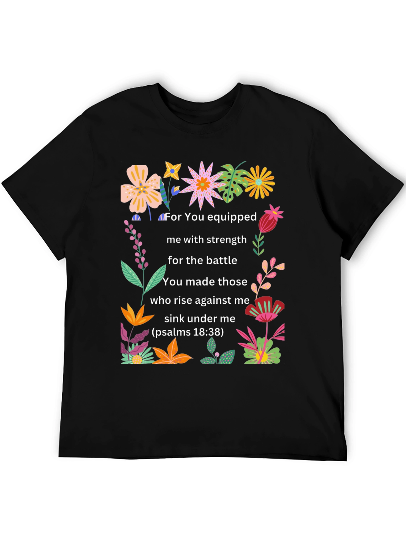 Black Floral Psalms Verse Black T-Shirt view 5