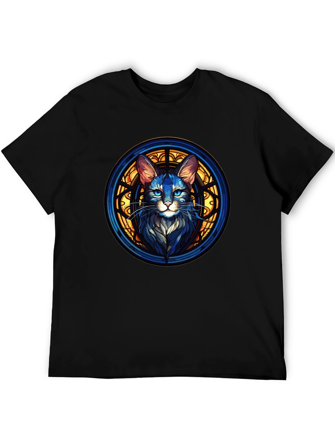 Black Stained Glass Cat Graphic Black T-Shirt view 5
