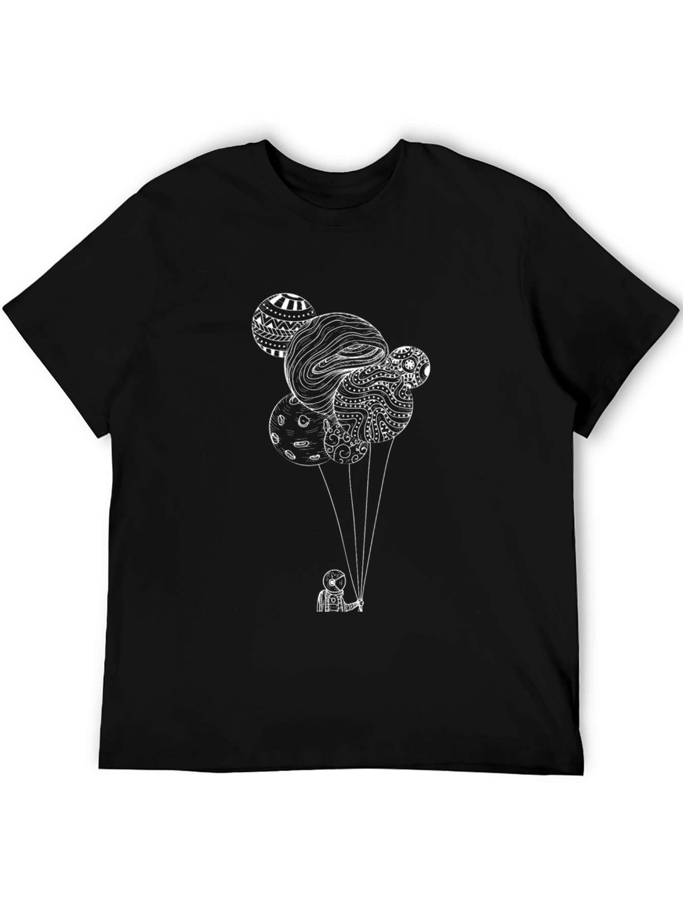 Black Astronaut Balloon T-Shirt - Black Cotton Tee view 5
