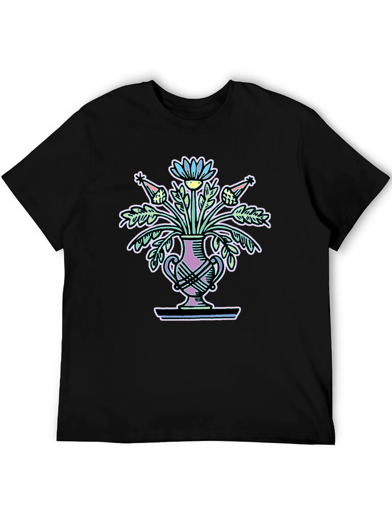 Black Floral Vase Graphic Tee - Black Unisex T-Shirt view 5