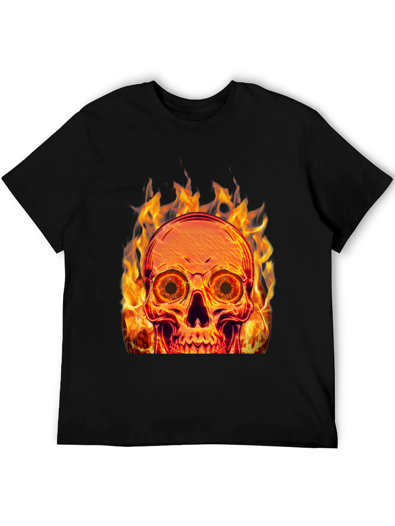Black Flaming Skull Graphic Tee - Black Cotton Blend view 5