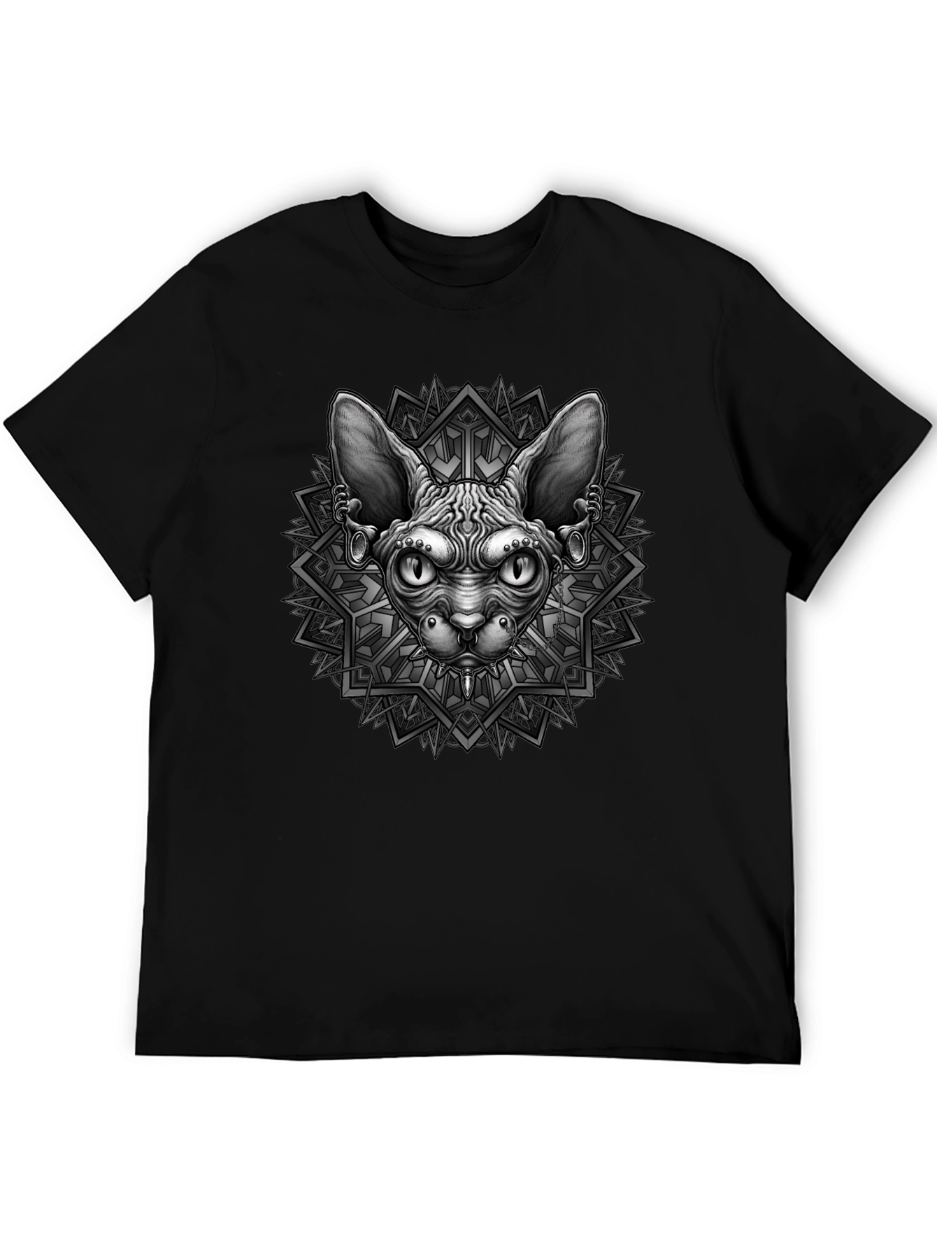 Black Sphynx Cat Graphic Tee - Unique Geometric Design view 5