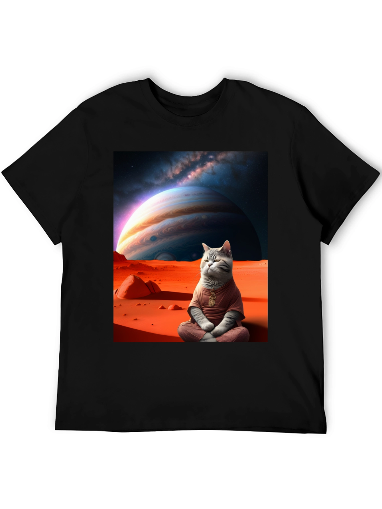 Black Zen Cat in Space Graphic Tee view 5