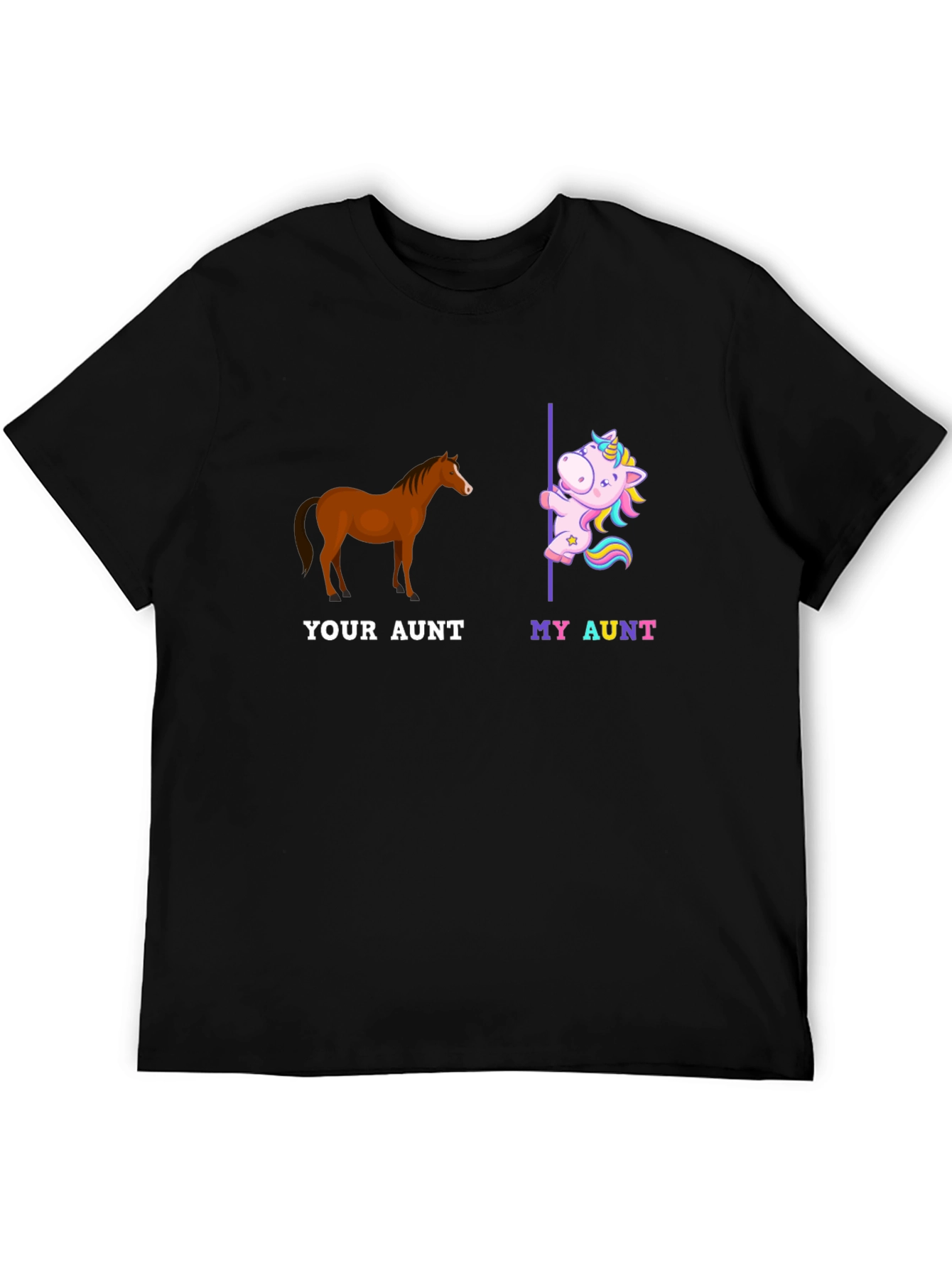 Black Funny Aunt T-Shirt - Horse and Unicorn Design view 5