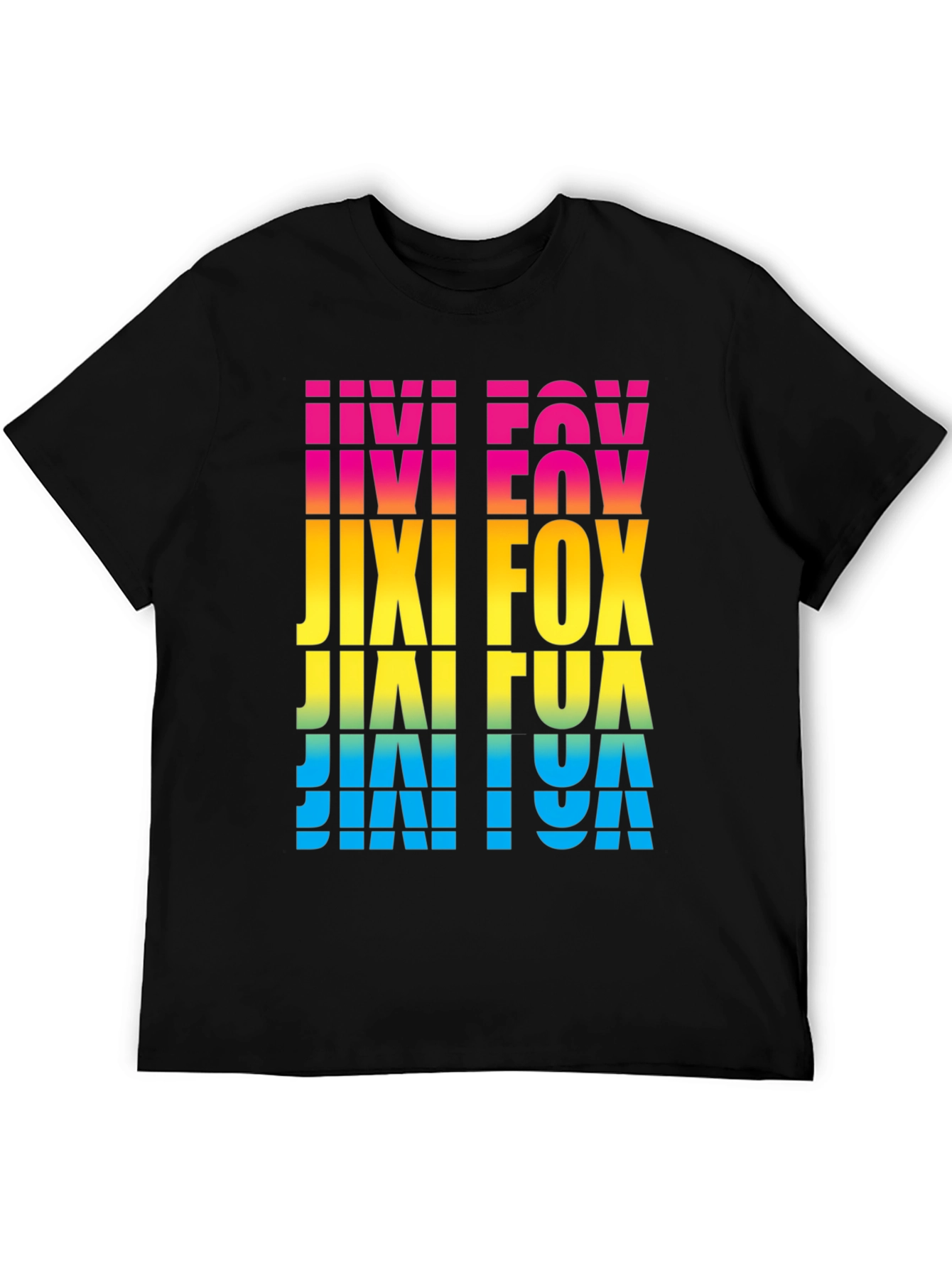 Black Retro Jixi Fox Colorful Graphic Print T-Shirt view 5