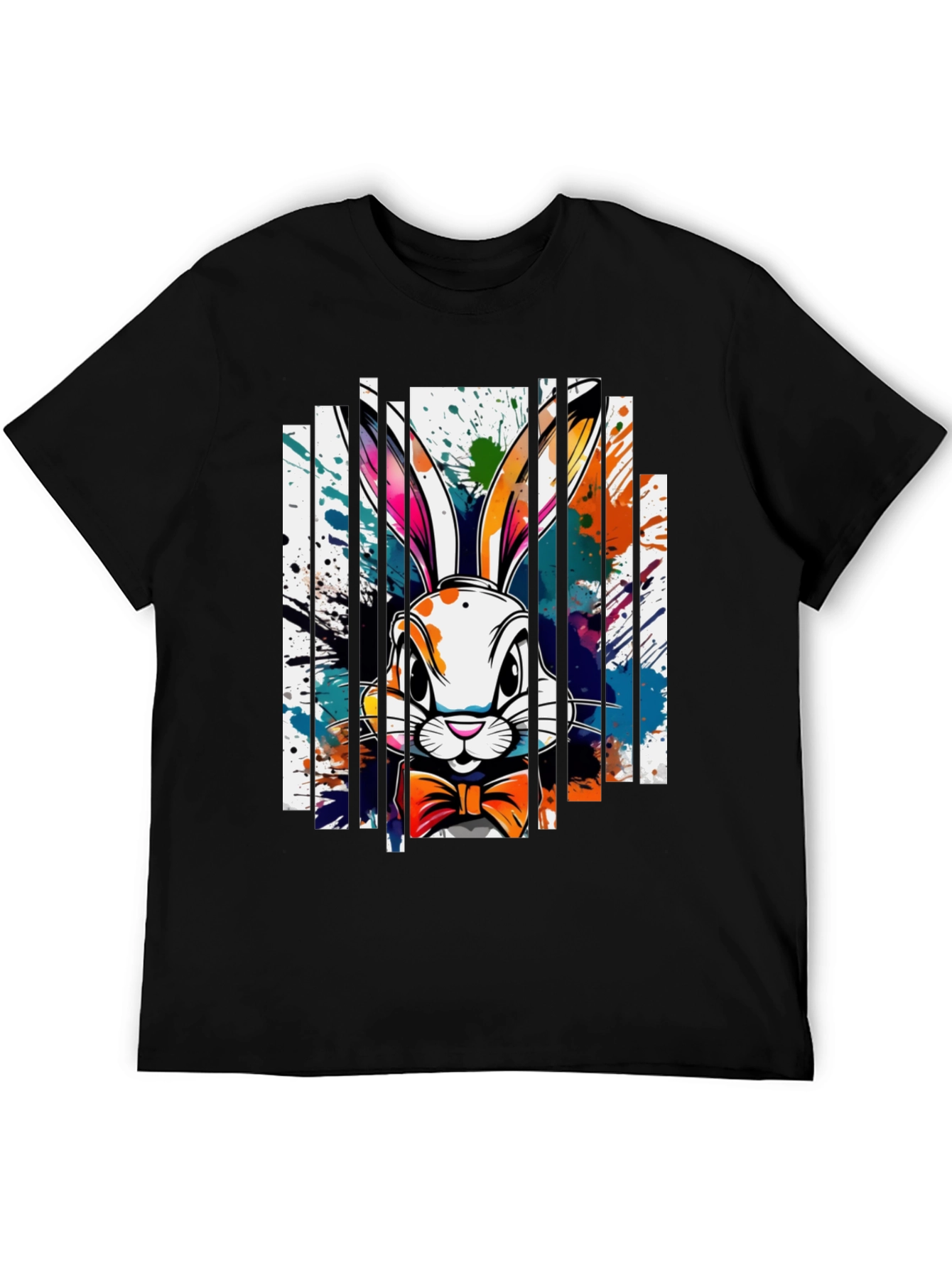 Black Stylish Rabbit Graphic Tee - Unique Colorful Design view 5
