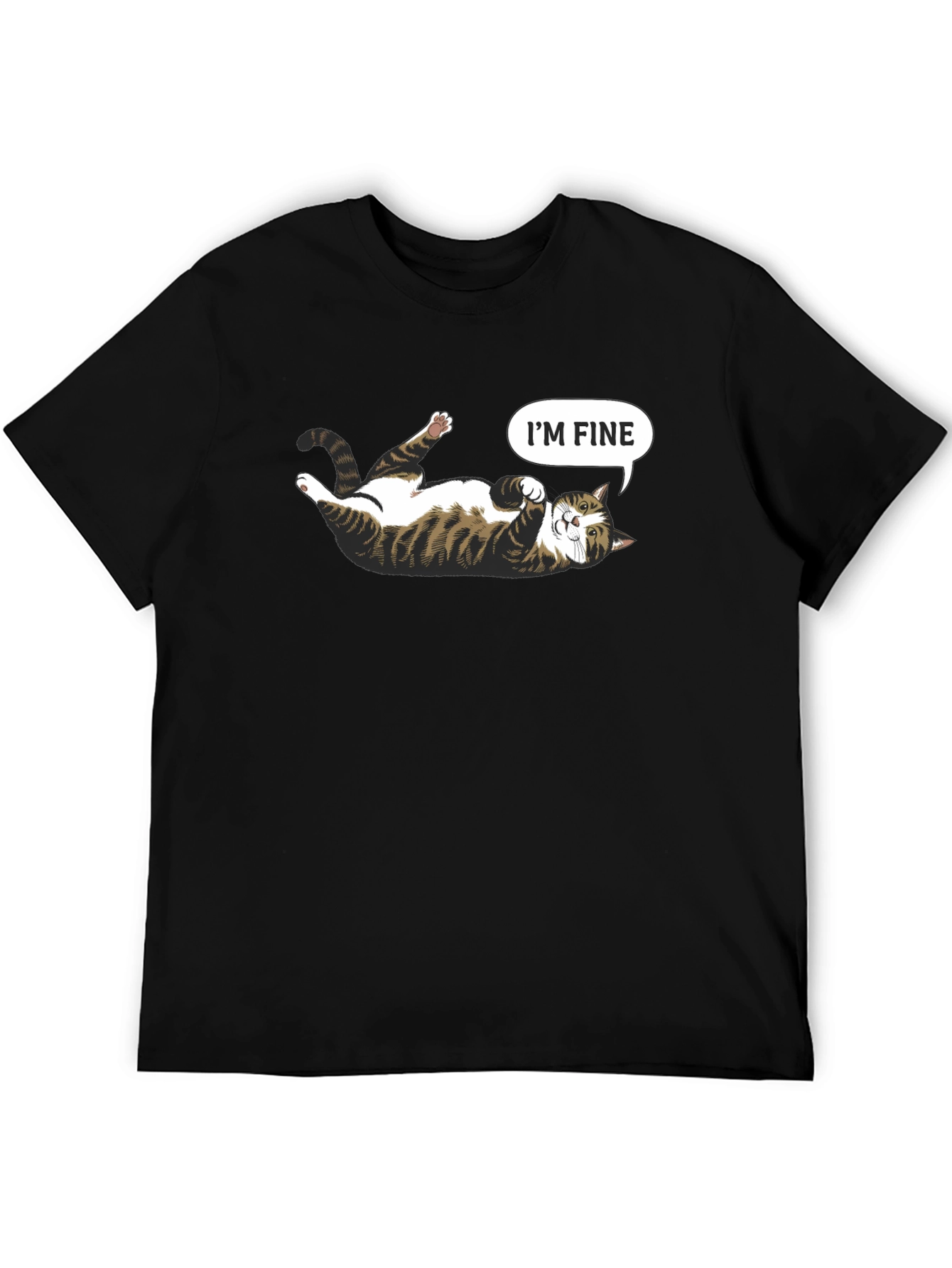 Black Funny Cat Graphic Tee - I'm Fine T-Shirt view 5