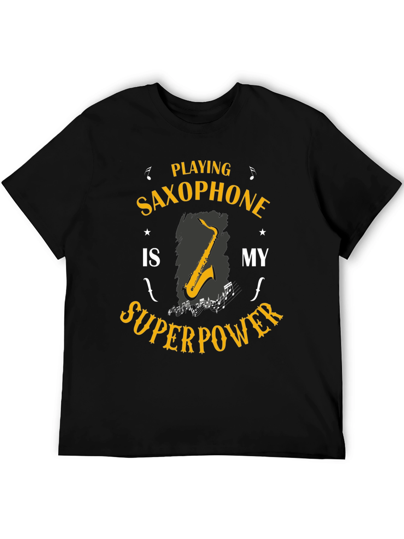Black Saxophone Superpower T-Shirt: Musician's Humor Tee view 5