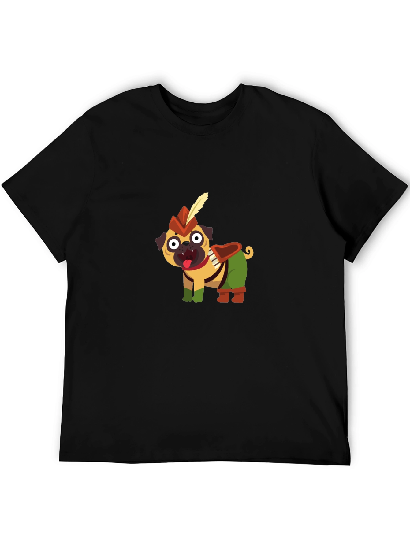 Black Pug Robin Hood Black T-Shirt view 5