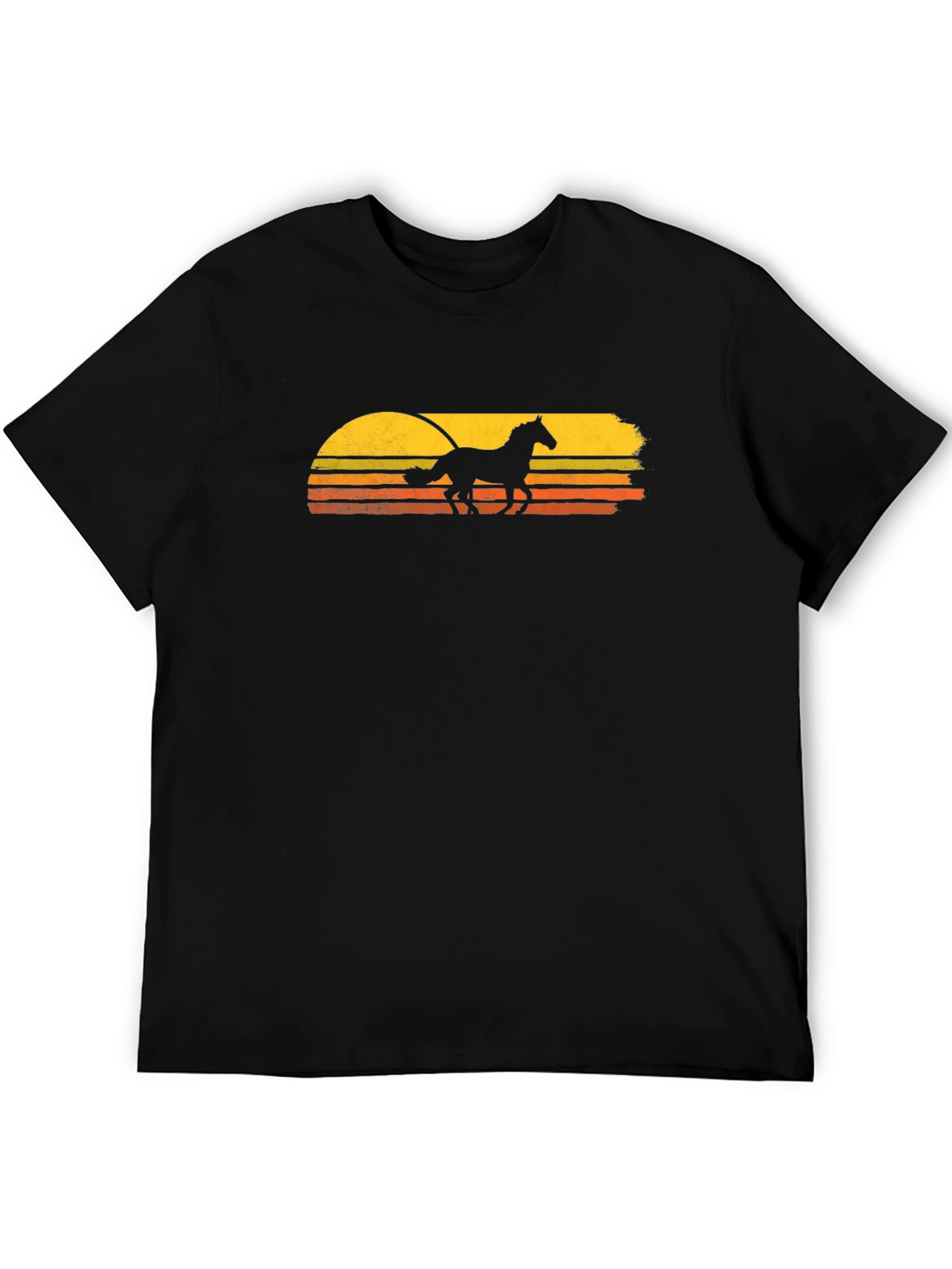 Black Horse Sunset T-Shirt - Retro Style Black Tee view 5