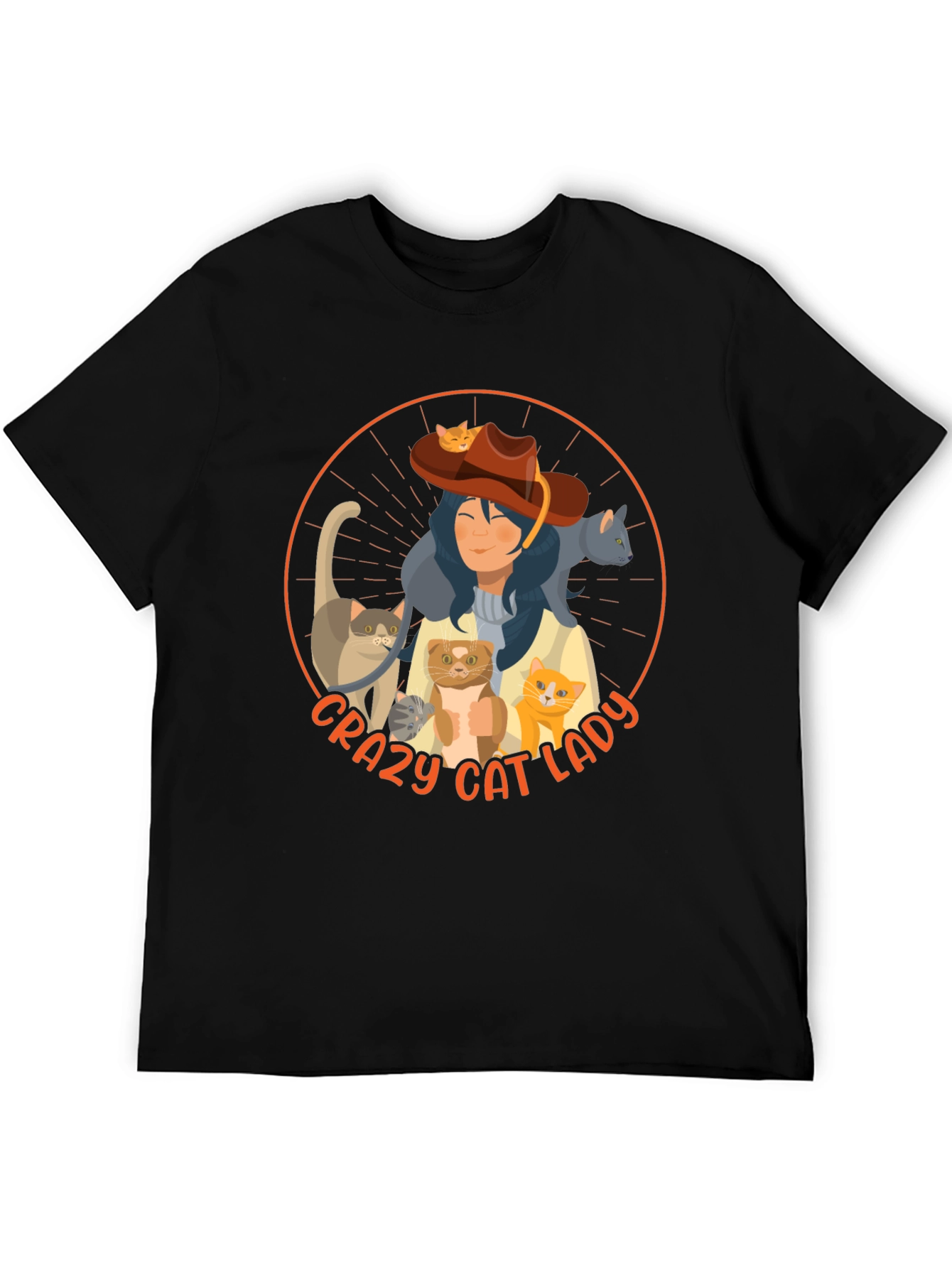 Black Crazy Cat Lady Graphic Tee - Unisex view 5