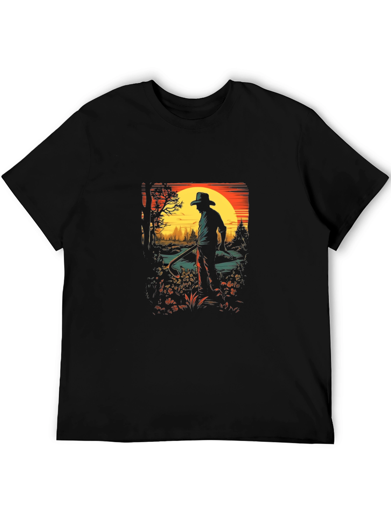 Black Vintage Sunset Cowboy Graphic Tee view 5
