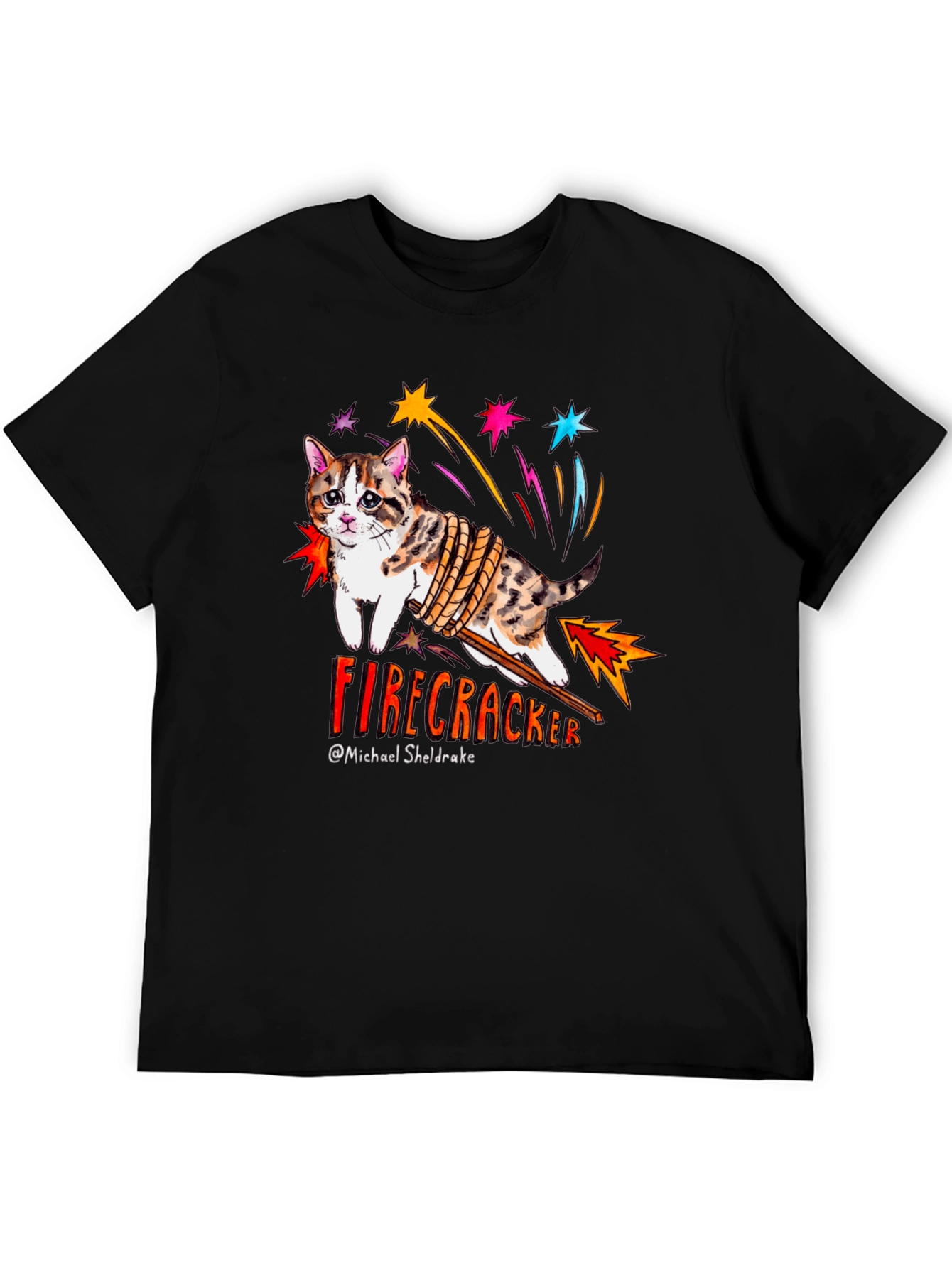 Black Firecracker Cat T-Shirt view 5