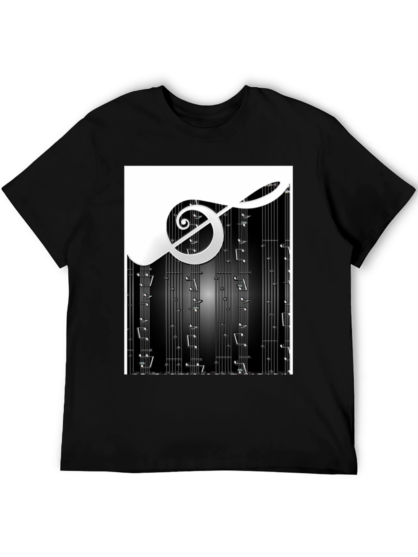 Black Music Notes Graphic Print Black T-Shirt view 5