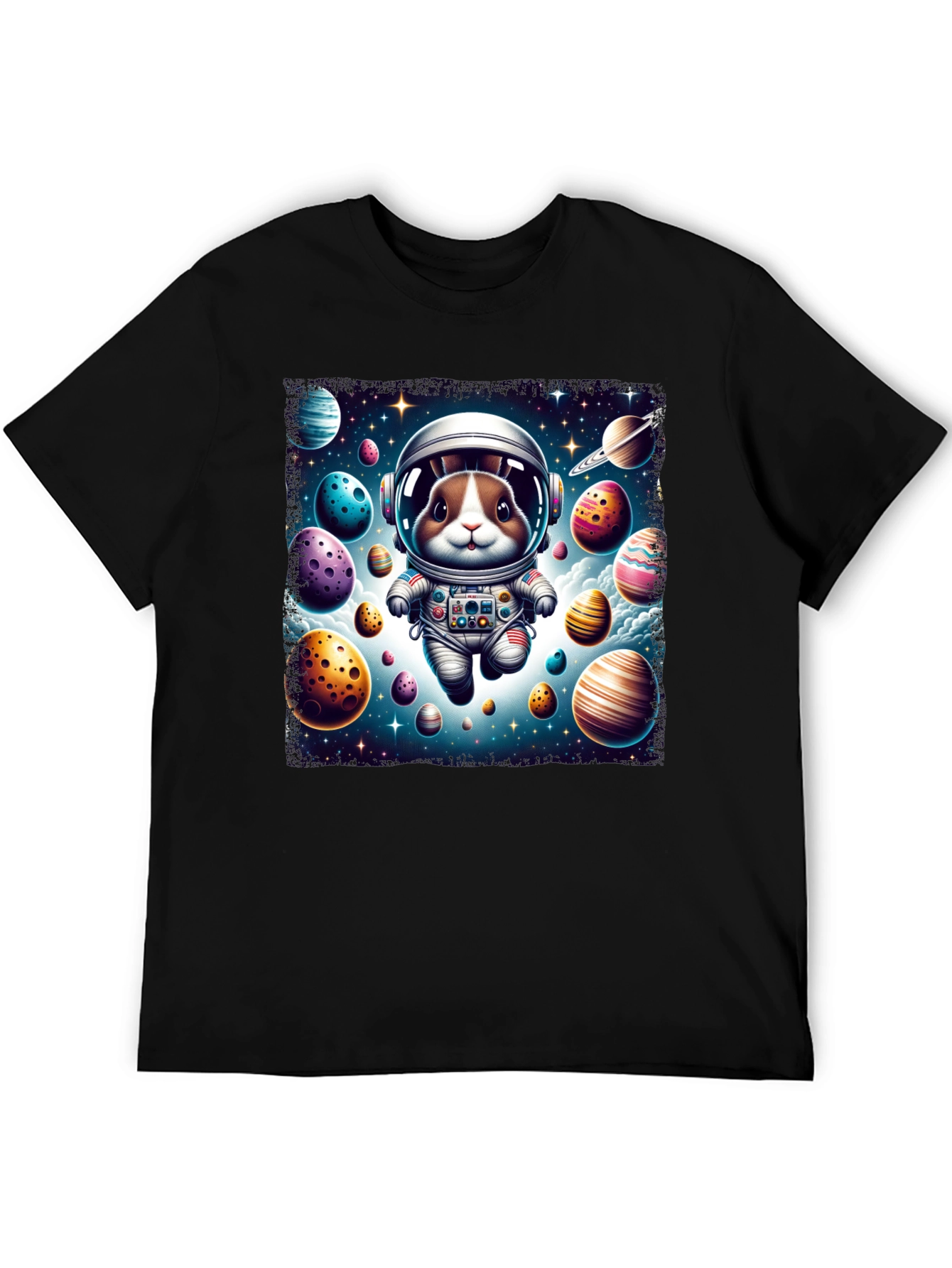 Black Space Bunny Easter Egg Universe Graphic Tee view 5