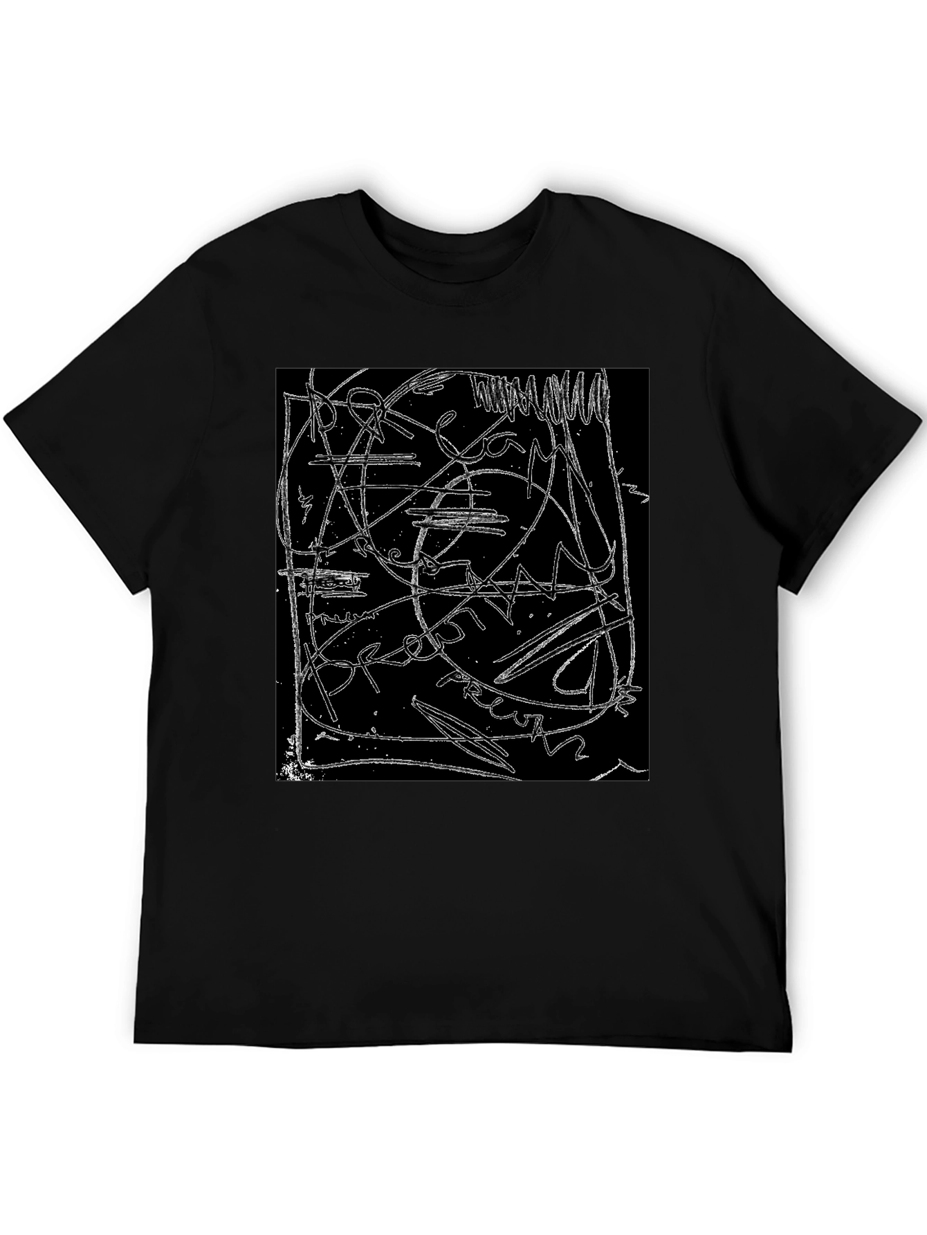 Black Abstract Line Art Graphic Black T-Shirt view 5