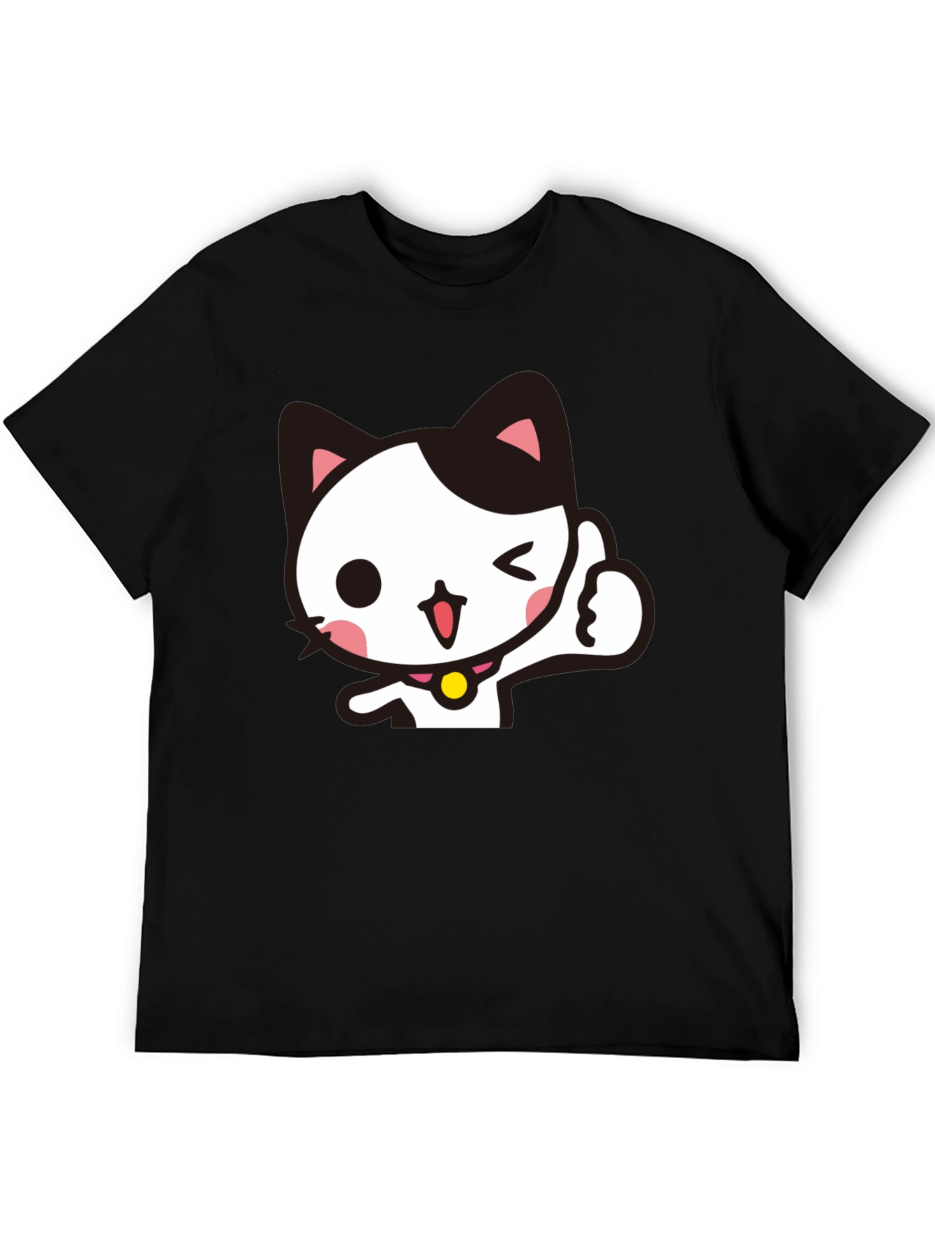 Black Cool Black T-Shirt with Cute Winking Cat Graphic view 5