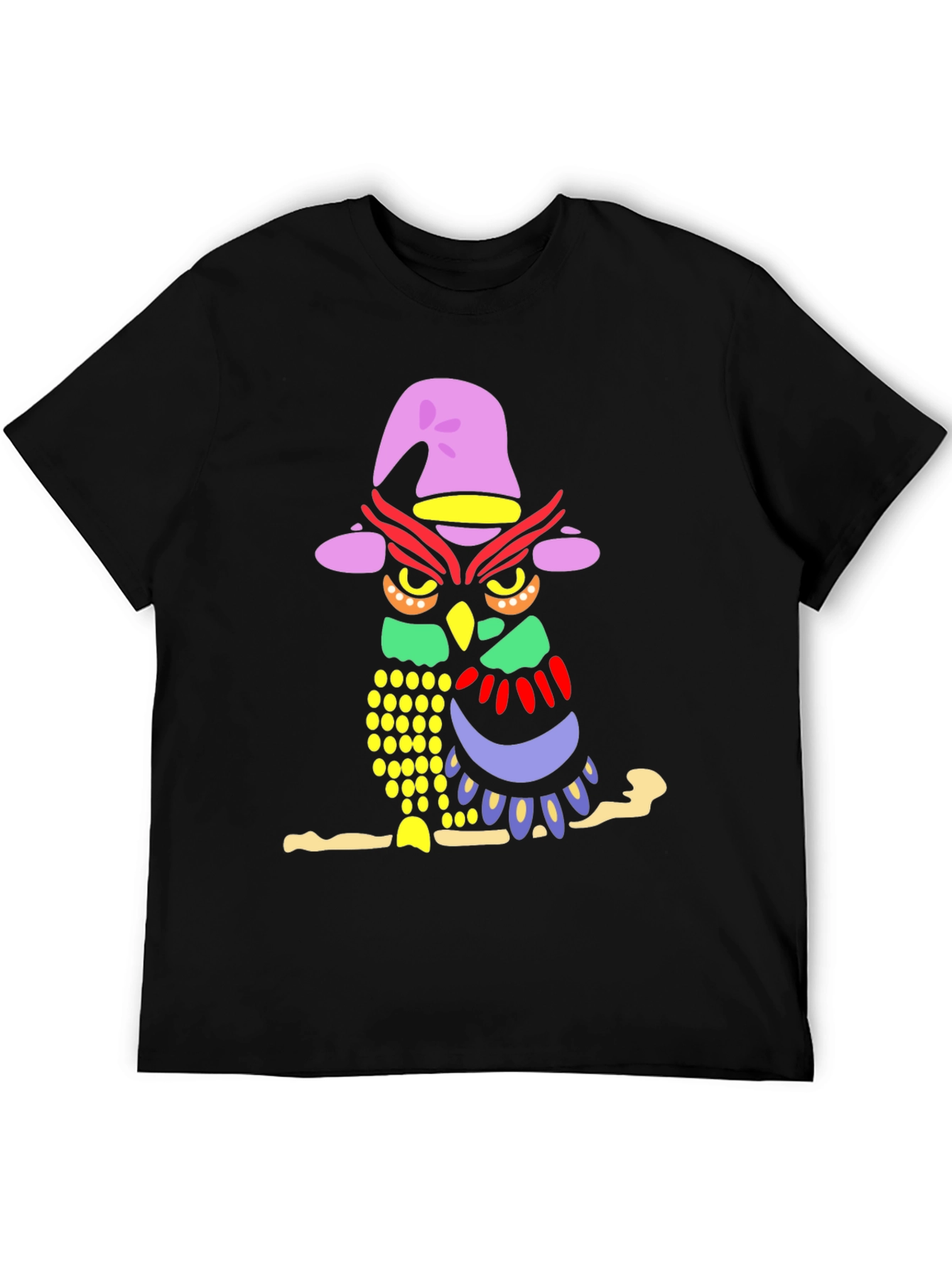 Black Whimsical Owl Graphic Tee - Men's Black T-Shirt view 5