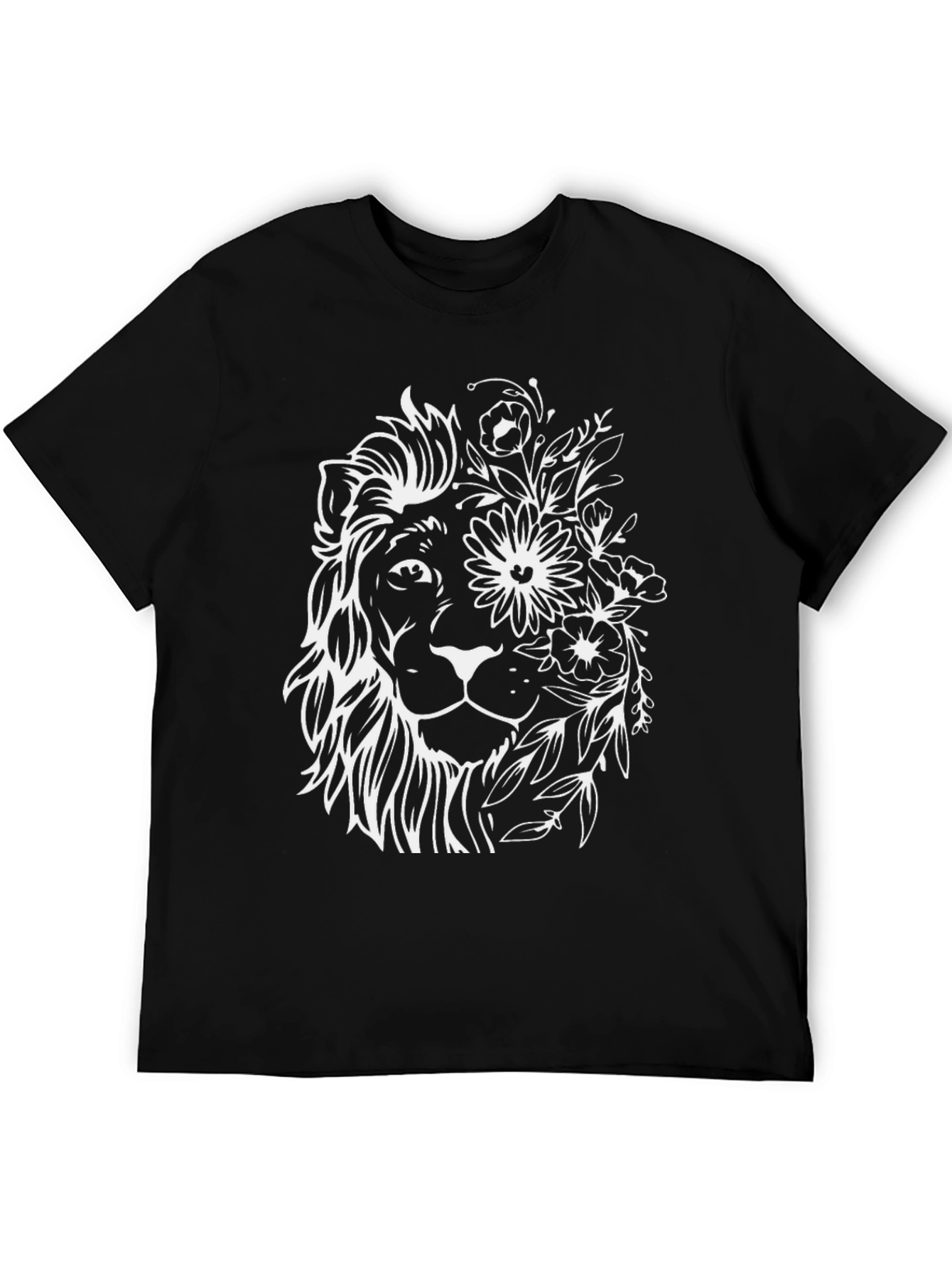 Black Floral Lion Graphic Tee - Black Cotton Blend view 5