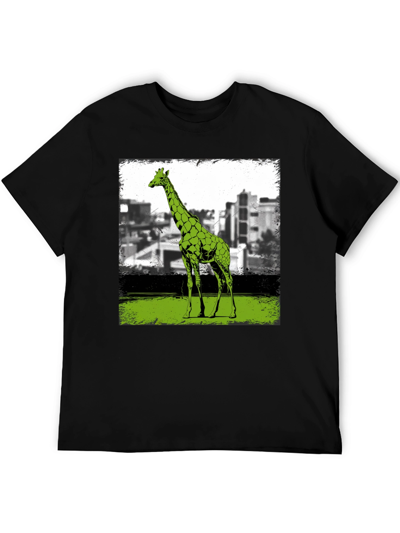 Black Giraffe Cityscape Graphic Tee - Cool Animal Print Shirt view 5