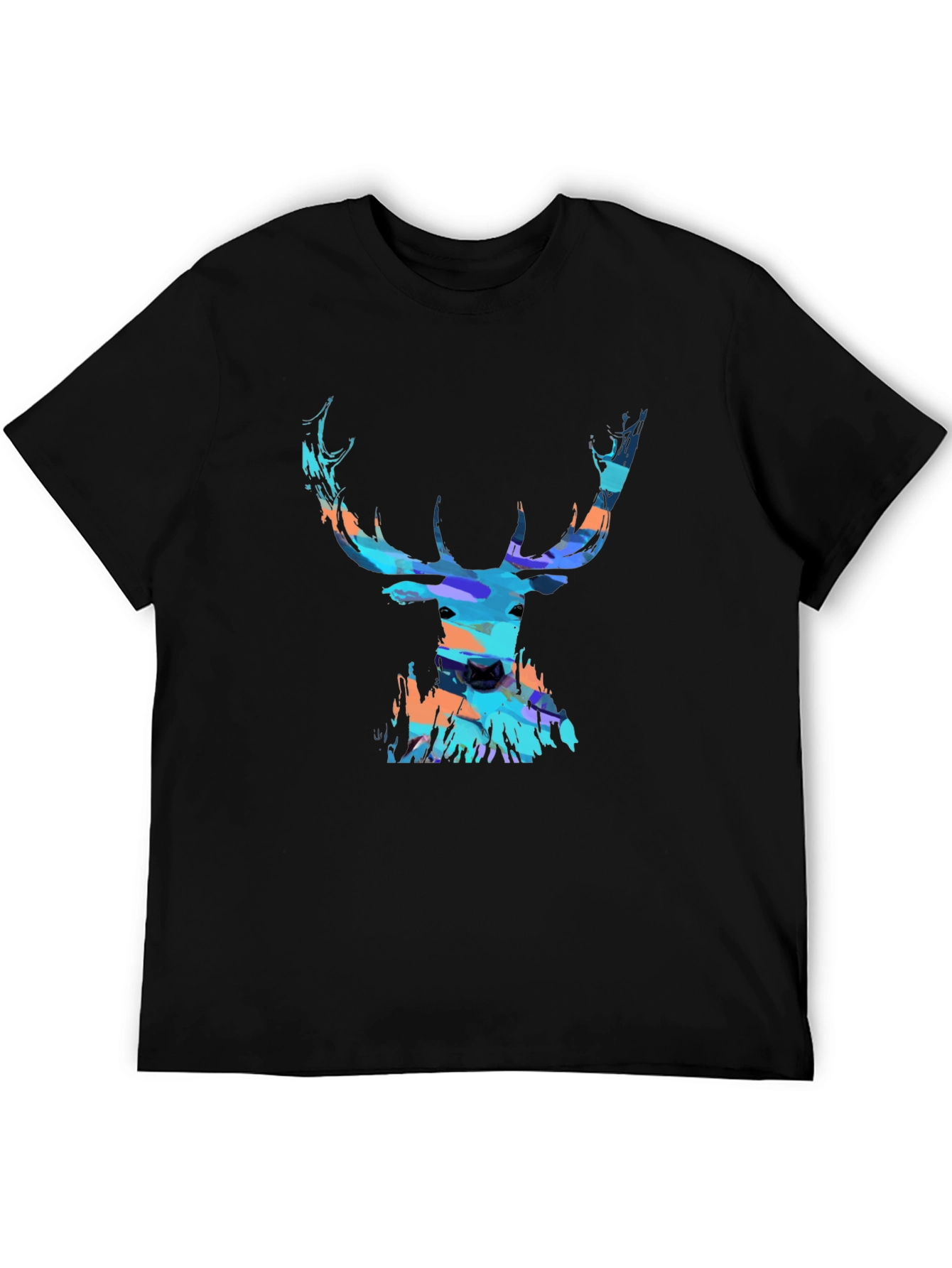 Black Abstract Deer Head Graphic Print Black T-Shirt view 5