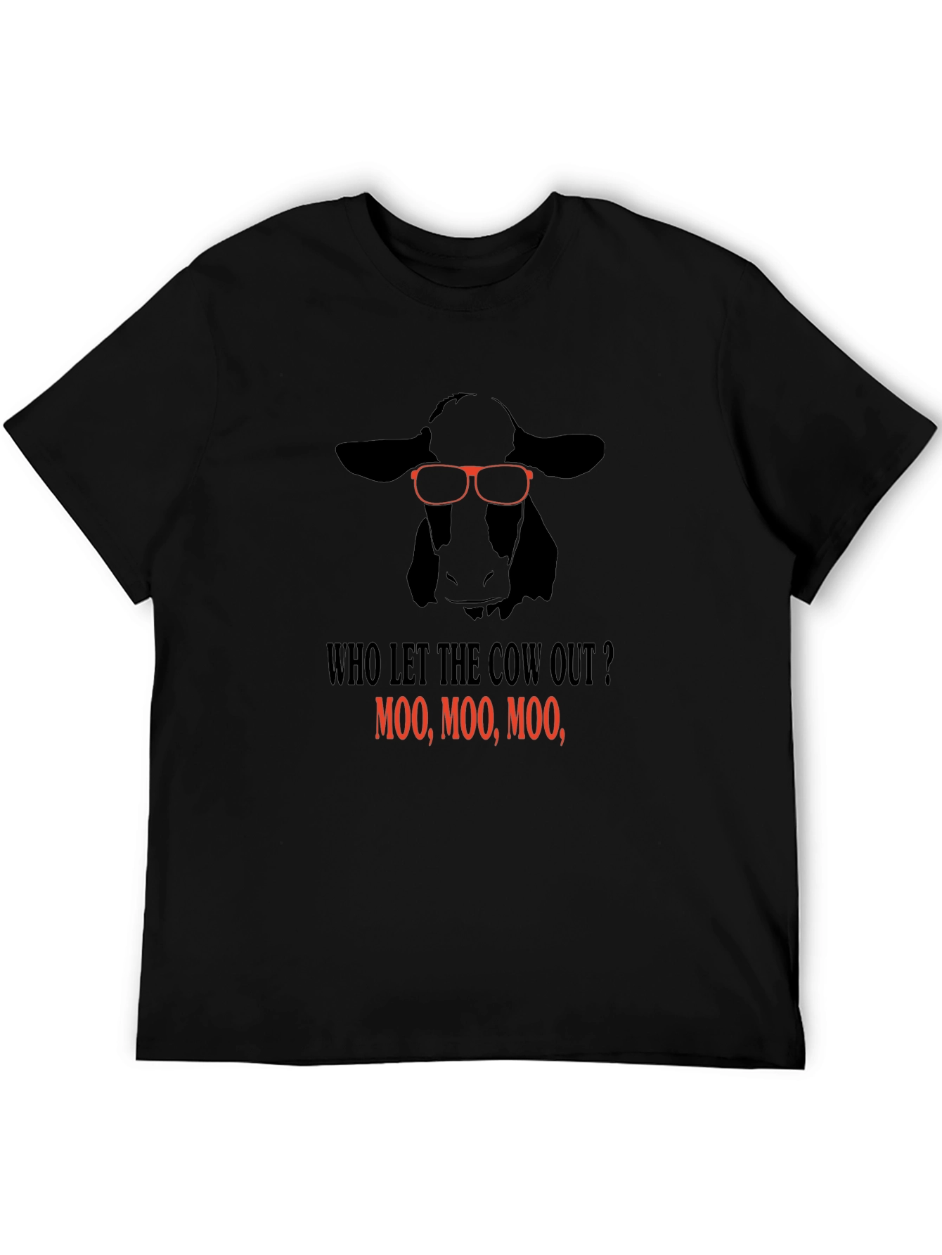 Black Funny Cow T-Shirt - Who Let the Cow Out? Tee view 5
