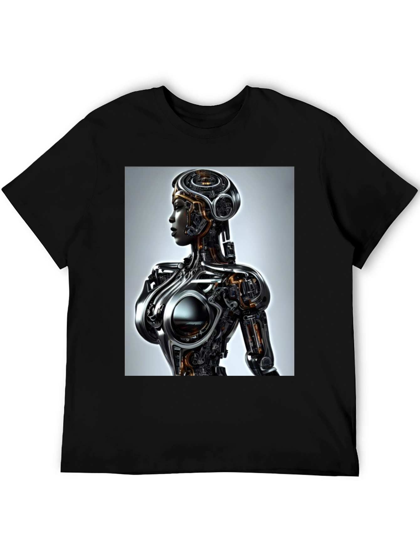 Black Futuristic Robot Woman Graphic Tee - Black view 5