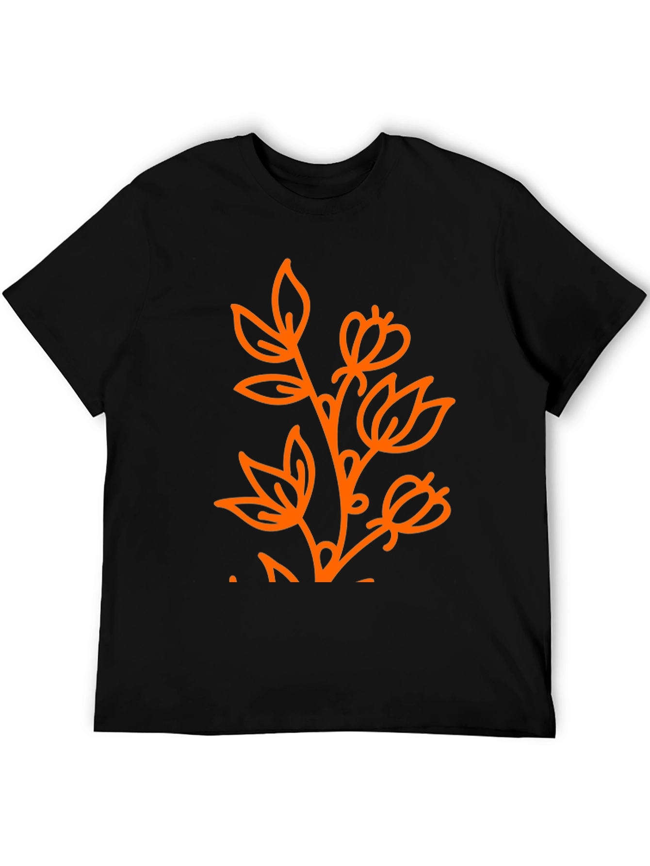 Black Black T-Shirt with Orange Floral Design view 5