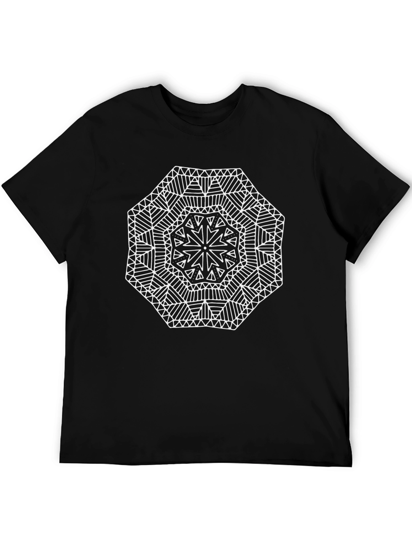 Black Geometric Mandala Graphic Tee - Stylish Men's Black T-Shirt view 5