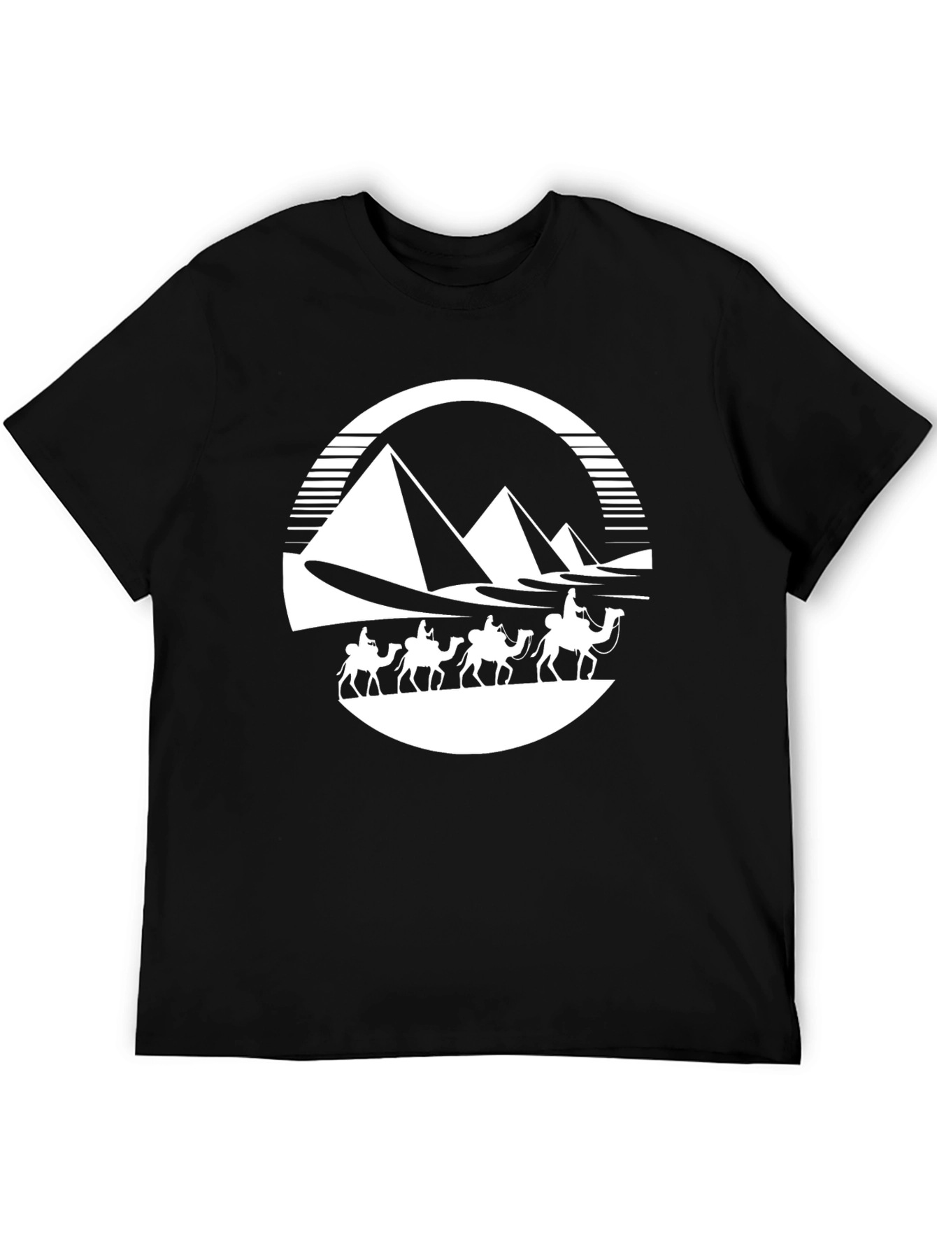 Black Egyptian Pyramids Camel Caravan Graphic T-Shirt view 5