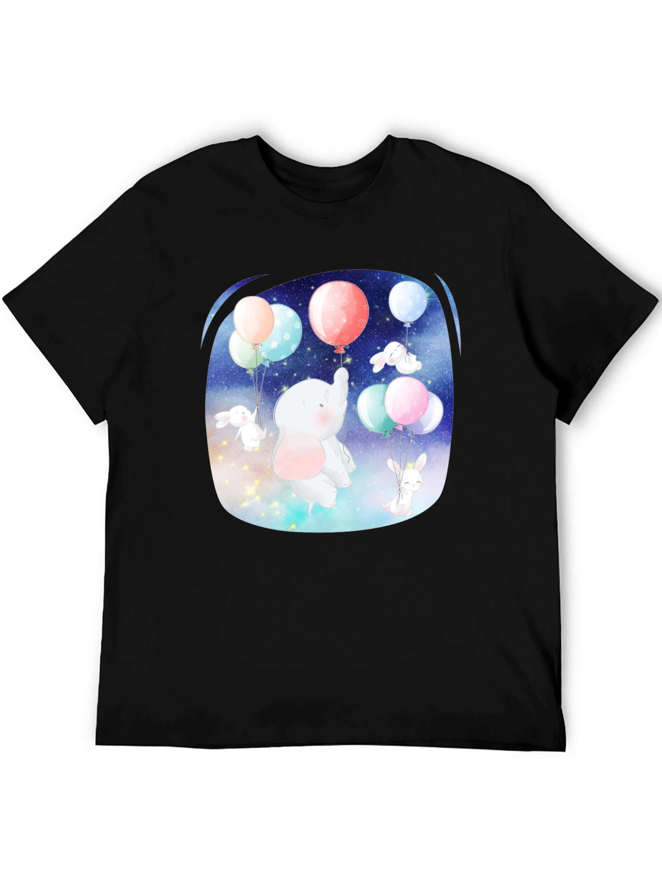 Cute Elephant & Bunny Balloon Ride Graphic Tee - 5