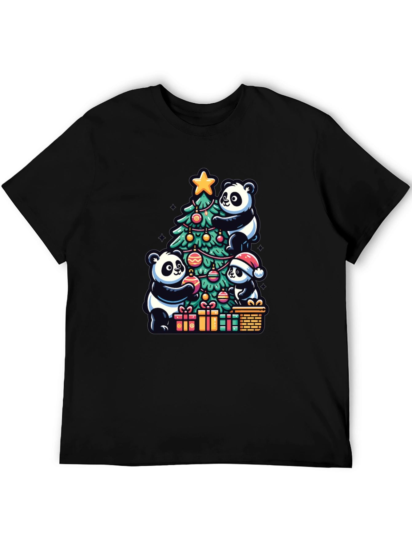 Black Panda Christmas T-Shirt - Holiday Festive Wear view 5