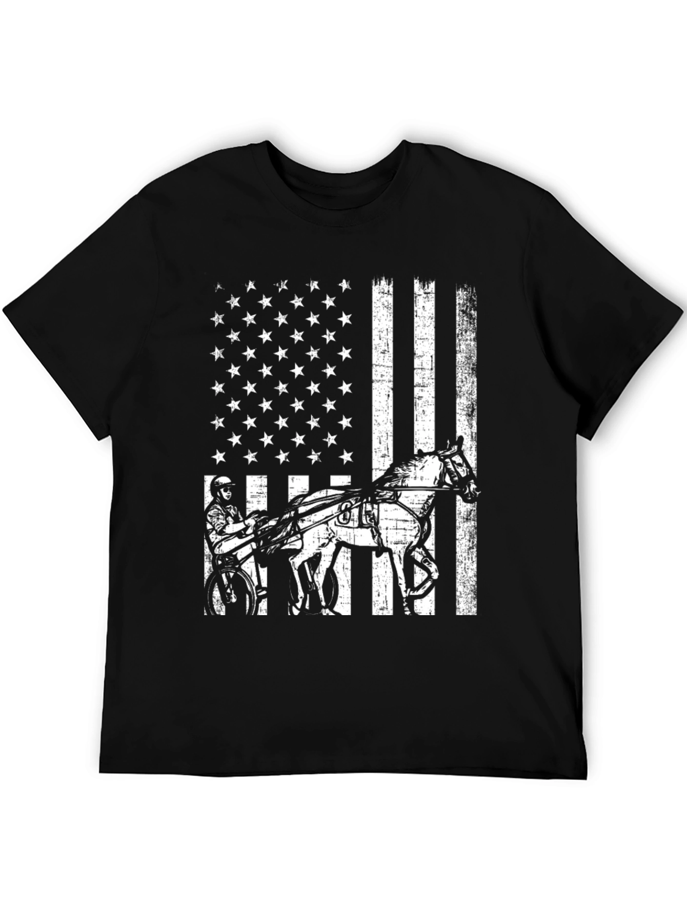 Black American Flag Horse Racing T-Shirt view 5