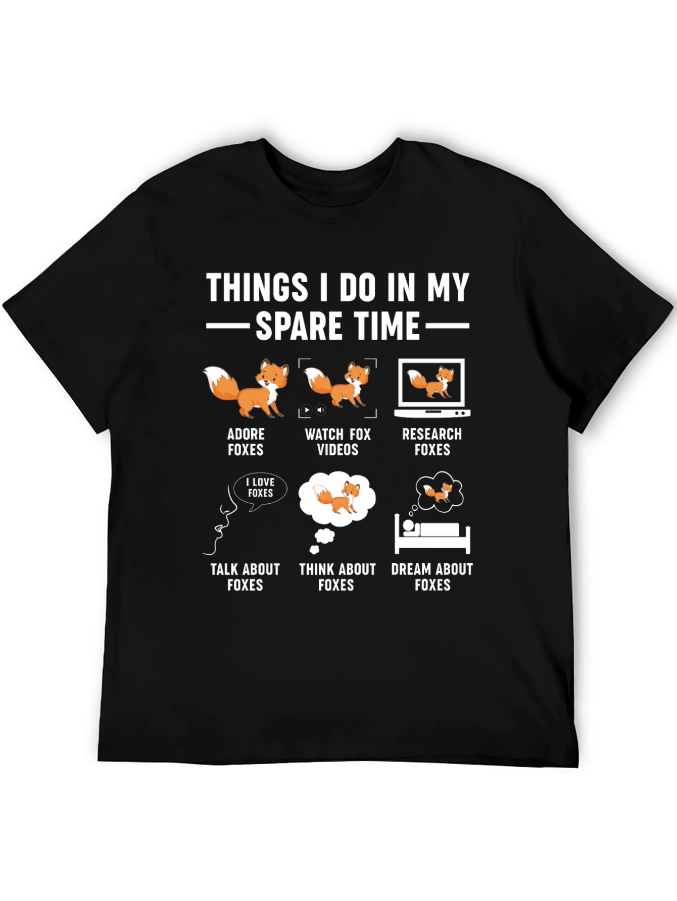 Black Funny Fox Lover T-Shirt - My Spare Time view 5