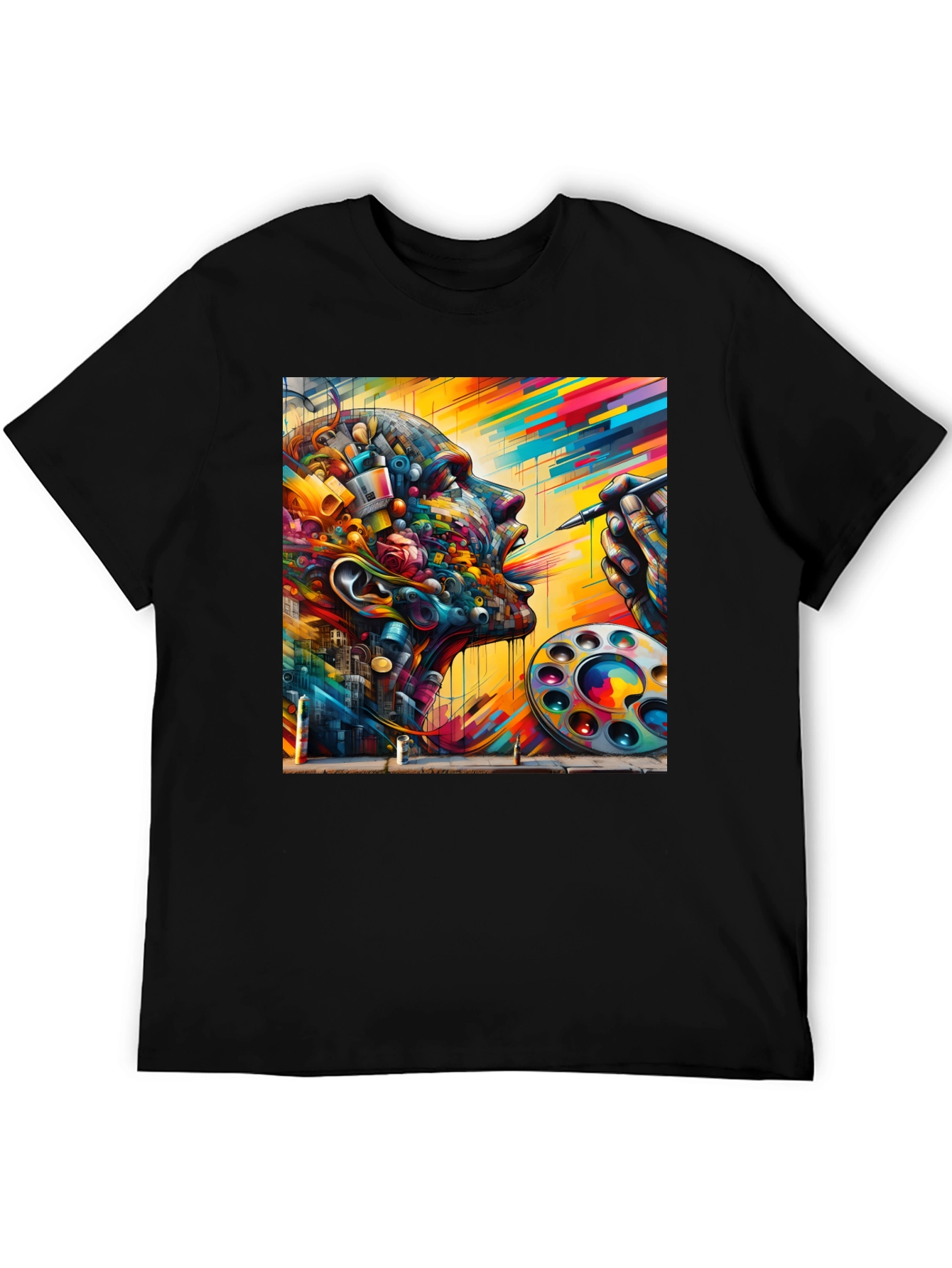 Black Artistic Mind T-Shirt - Colorful Abstract Design view 5