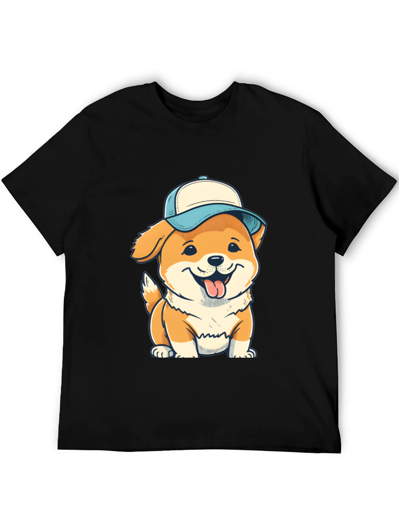 Black Dog with Cap T-Shirt - Fun & Stylish Black Tee view 5