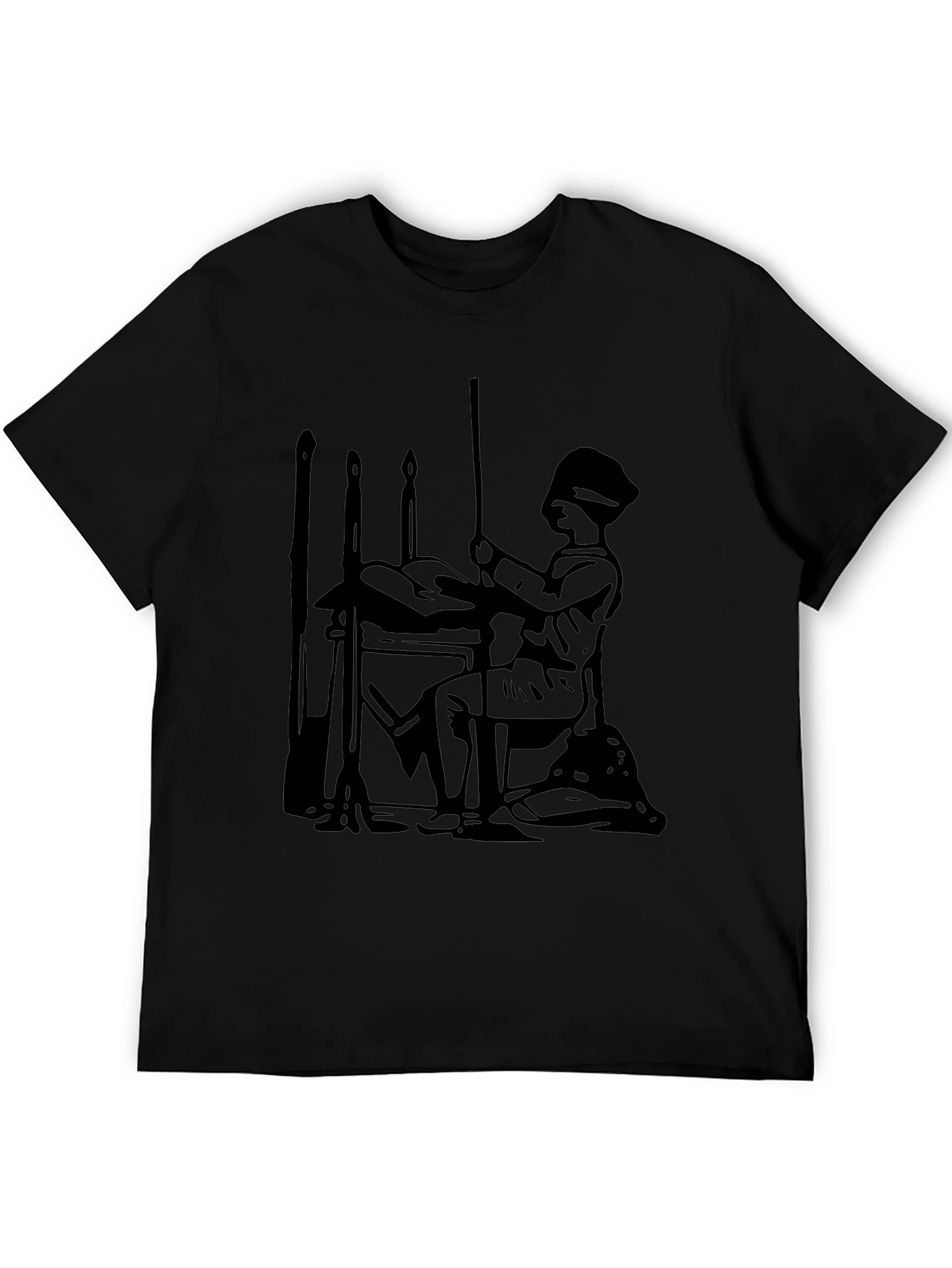 Black Silhouette Graphic Print Black Crew Neck T-Shirt view 5