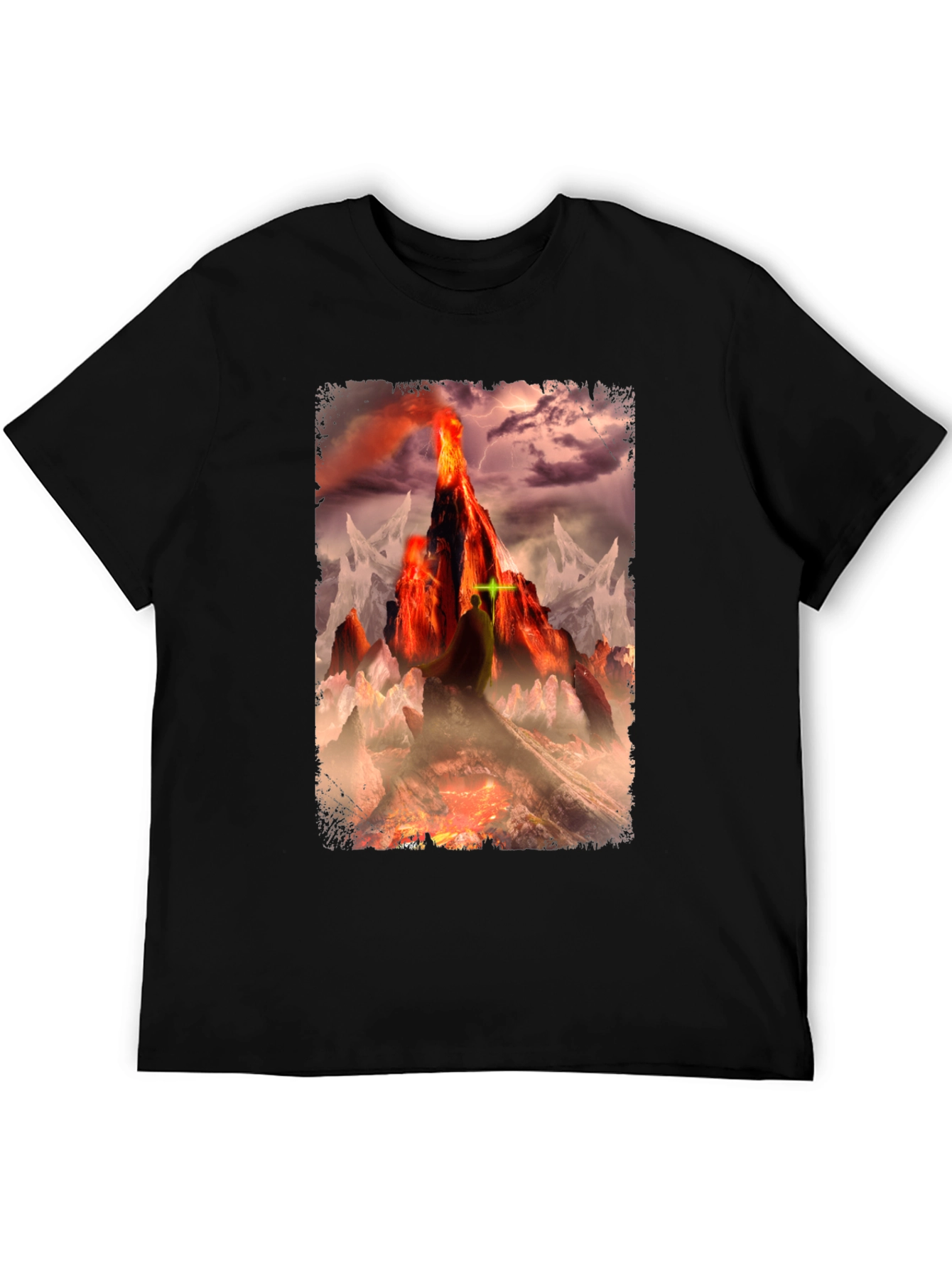 Black Volcano Fantasy Graphic T-Shirt - Dark Apparel view 5