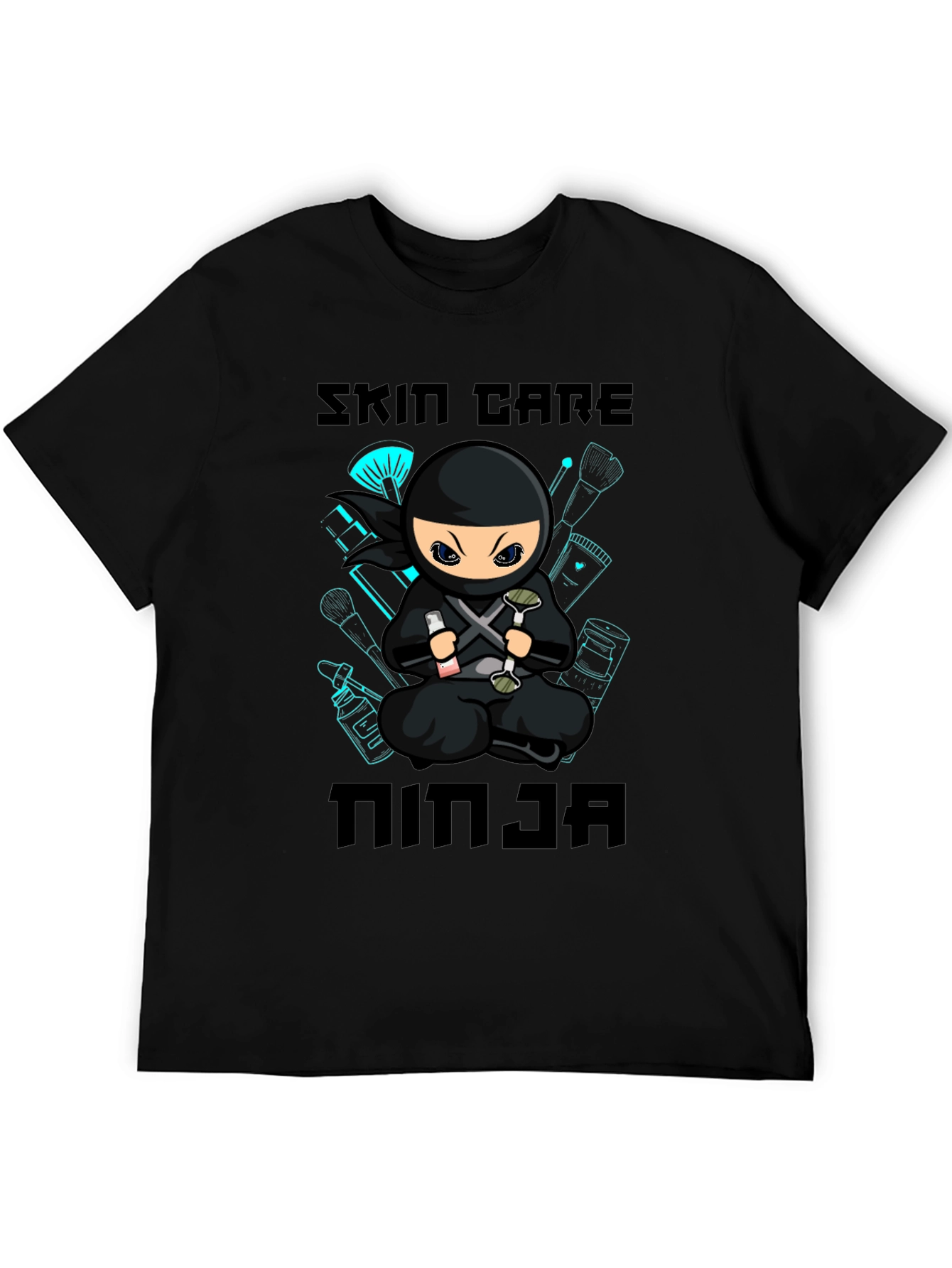 Black Skin Care Ninja T-Shirt - Black Cotton Graphic Tee view 5