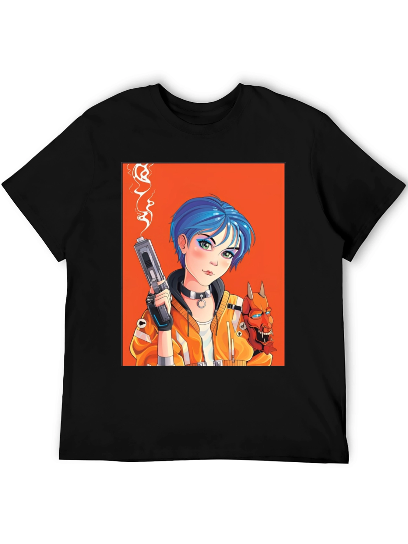 Black Anime Girl with Gun Black T-Shirt view 5