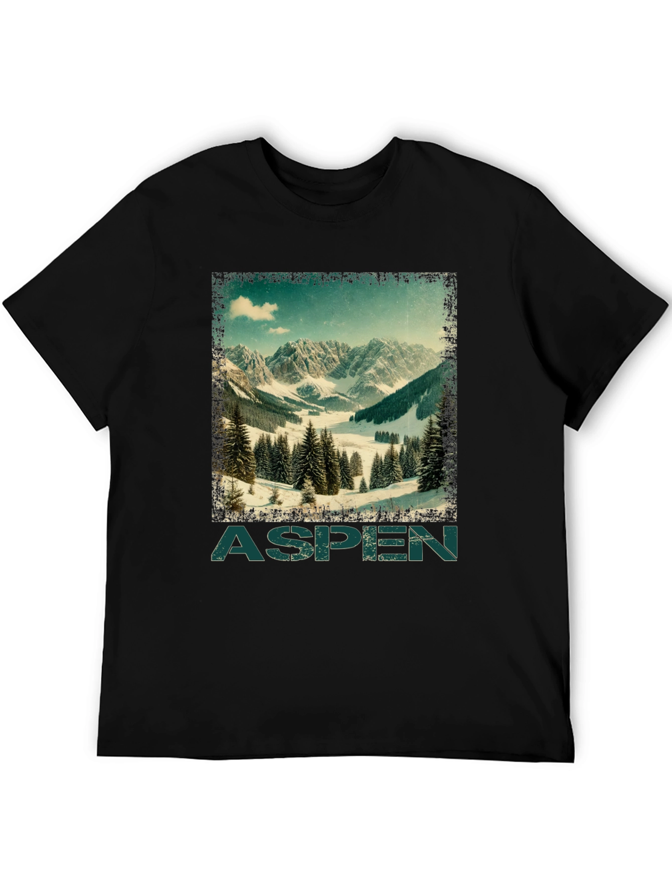 Black Aspen Mountain Graphic T-Shirt - Vintage Ski Design view 5