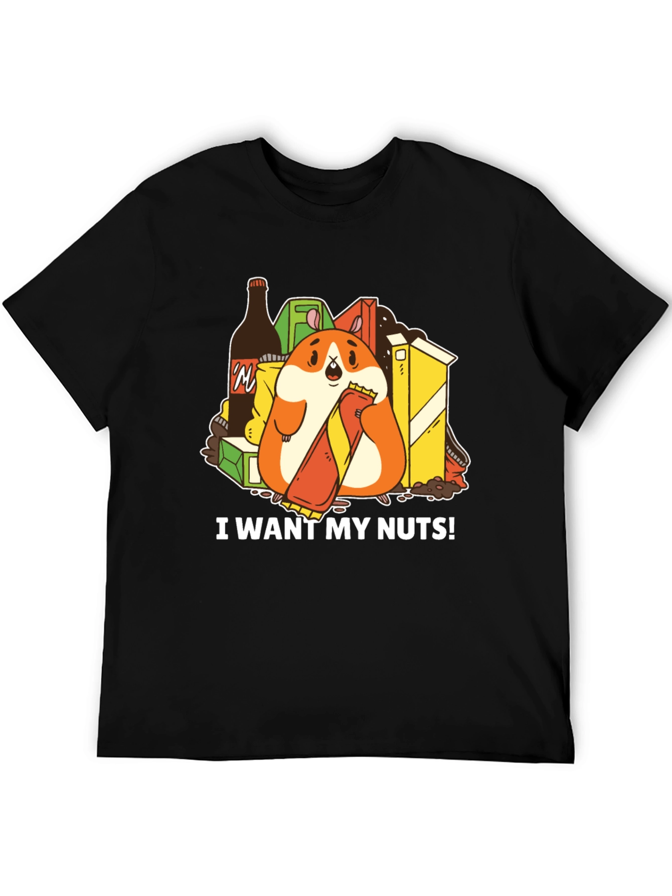 Black Funny Hamster 'I Want My Nuts!' Graphic T-Shirt view 5