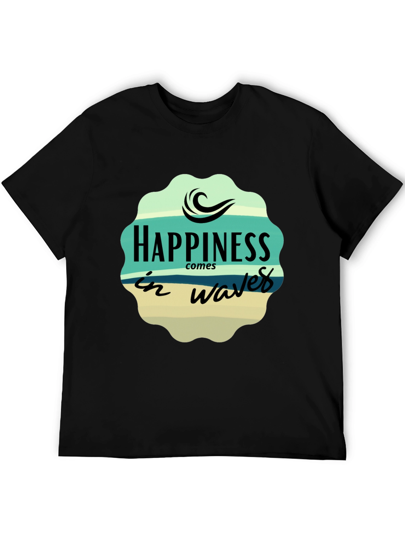 Black Happiness Comes in Waves Graphic T-Shirt view 5