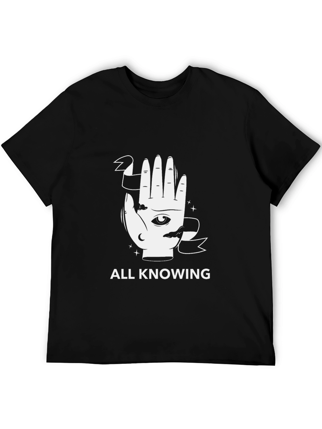 Black All Knowing Graphic Tee - Unisex Black T-Shirt view 5