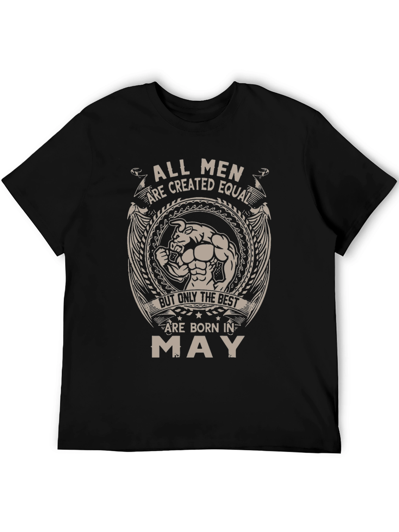 Black Men's "Born In May" Graphic Tee - Black Cotton Blend view 5