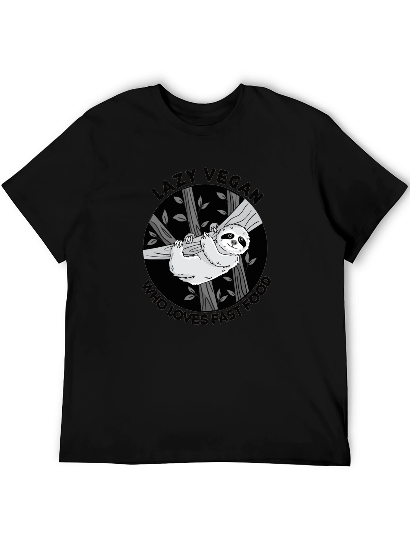 Black Lazy Vegan Fast Food Sloth Graphic Tee view 5